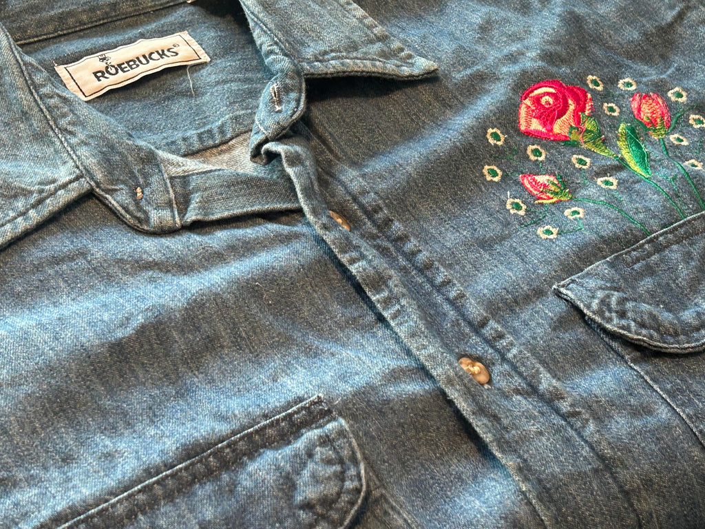 ★SEARSシアーズROEBUCKSローバックス60s70s80s90sヴィンテージ刺繍付インディゴデニムシャツＸＬ★古着屋オクトパスホールド★