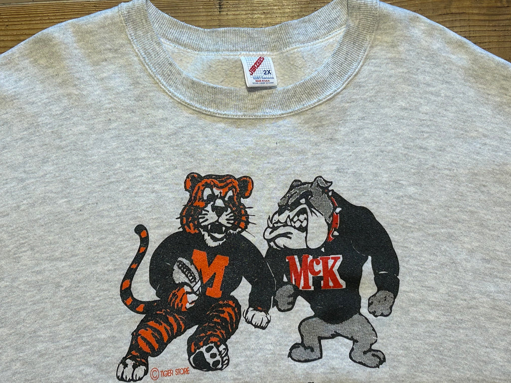 ★JERZEERSジャージーズRUSSELLラッセルＵＳＡ製アメリカ製ヴィンテージカレッジキャラクタータイガー＆ブルドッグスウェット灰グレーＸＬ
