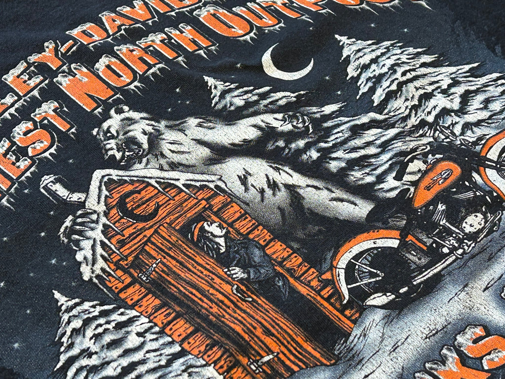 ★HARLEY DAVIDSONハーレーダビッドソンＵＳＡ製アメリカ製90sヴィンテージ白熊ポーラベアＴシャツ黒ブラックＬ★古着屋オクトパスホールド★