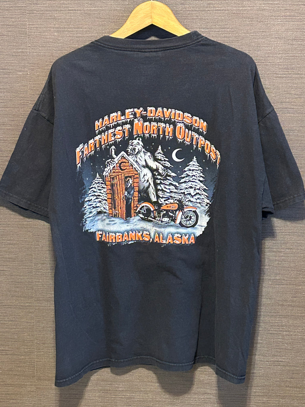 ★HARLEY DAVIDSONハーレーダビッドソンＵＳＡ製アメリカ製90sヴィンテージ白熊ポーラベアＴシャツ黒ブラックＬ★古着屋オクトパスホールド★