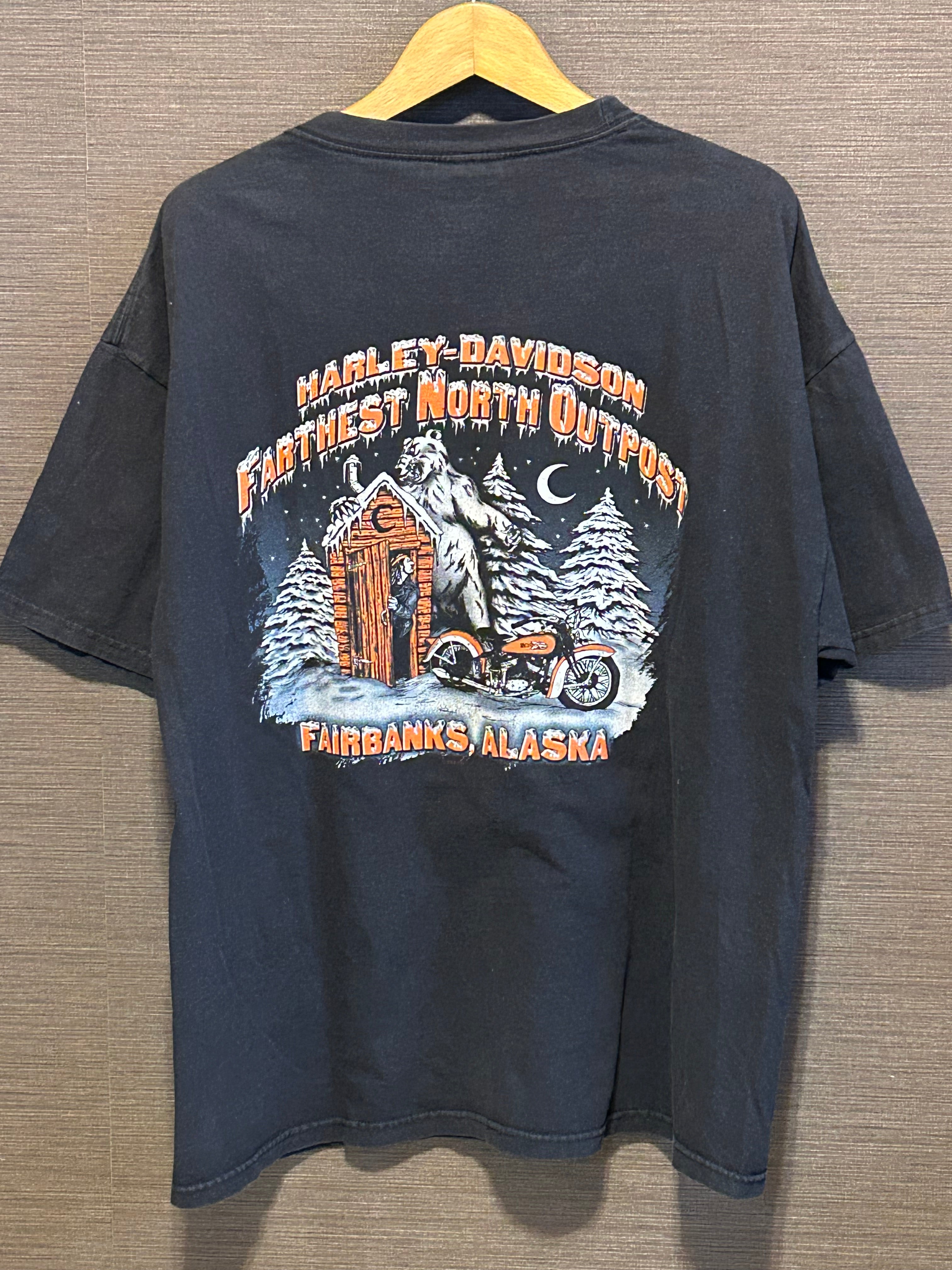 ★HARLEY DAVIDSONハーレーダビッドソンＵＳＡ製アメリカ製90sヴィンテージ白熊ポーラベアＴシャツ黒ブラックＬ★古着屋オクトパスホールド★