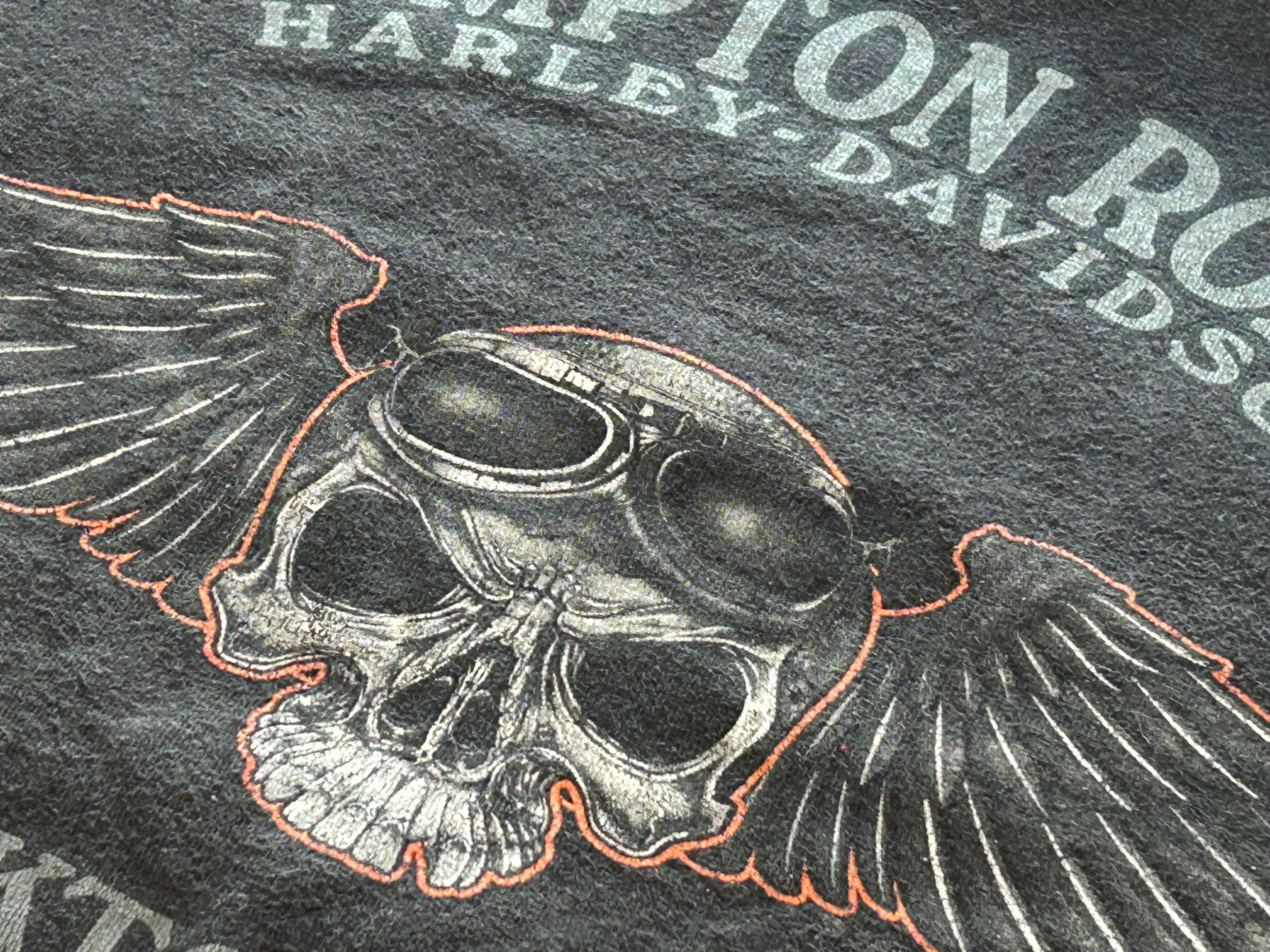 ★HARLEY DAVIDSONハーレーダビッドソンＵＳＡ製アメリカ製ヴィンテージスカルウイングＴシャツ黒ブラックＬ★古着屋オクトパスホールド★