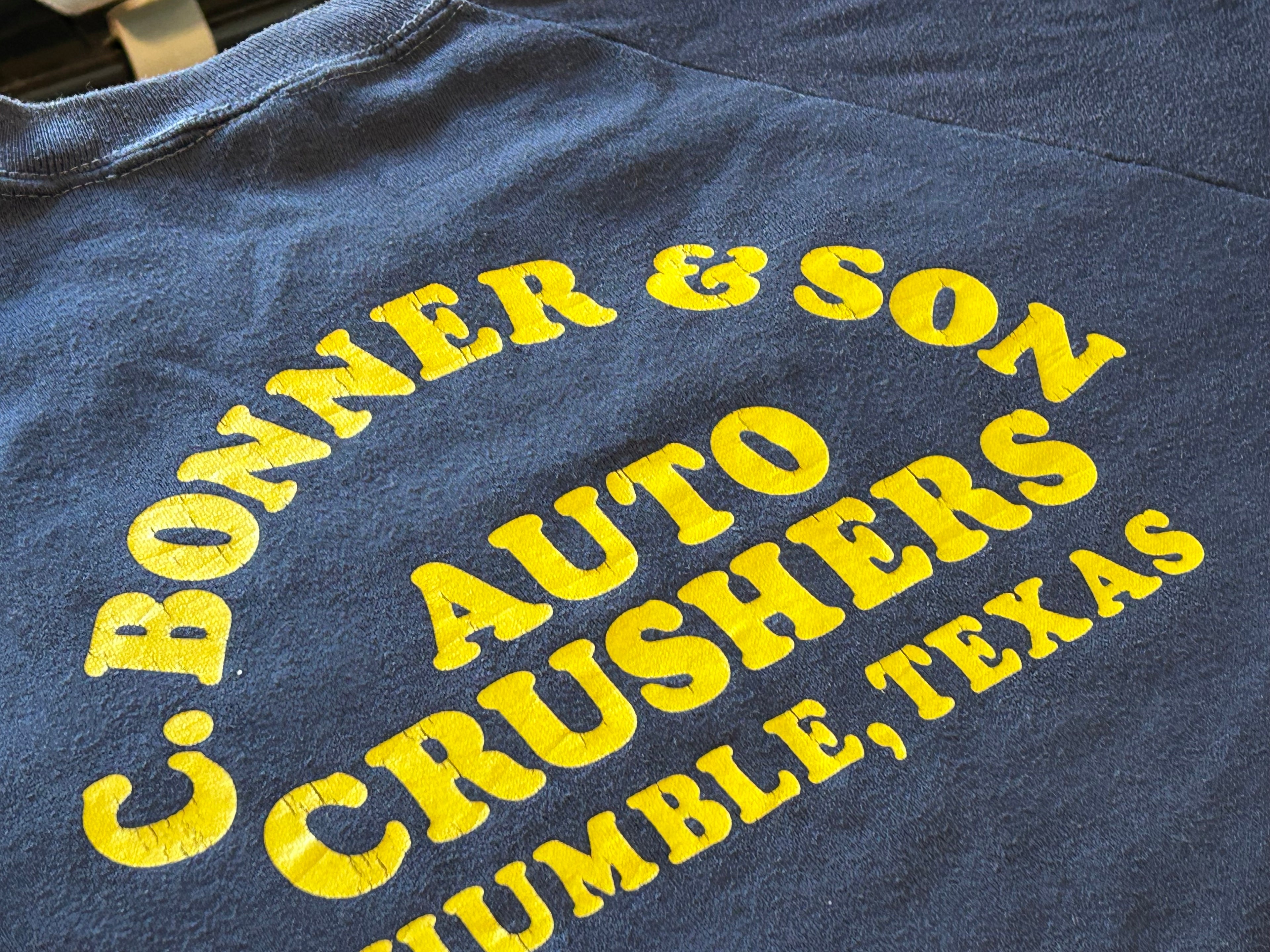 ★SPORTSWEARスポーツウェアRUSSELLラッセルＵＳＡ製アメリカ製ヴィンテージスクラップカープリントスウェットシャツ紺ネイビーＸＬ★古着屋オクトパスホールド★