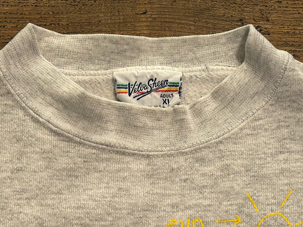 ★VelvaSheenベルバシーンＵＳＡ製アメリカ製ヴィンテージスウェットイラストプリントシャツグレーＸＬ★古着屋オクトパスホールド★
