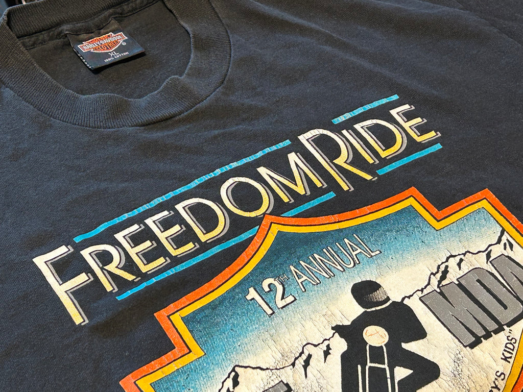 ★HARLEY DAVIDSONハーレーダビッドソンUSA製アメリカ製80sヴィンテージ両面プリントＴシャツ黒ブラックＸＬ★古着屋オクトパスホールド★