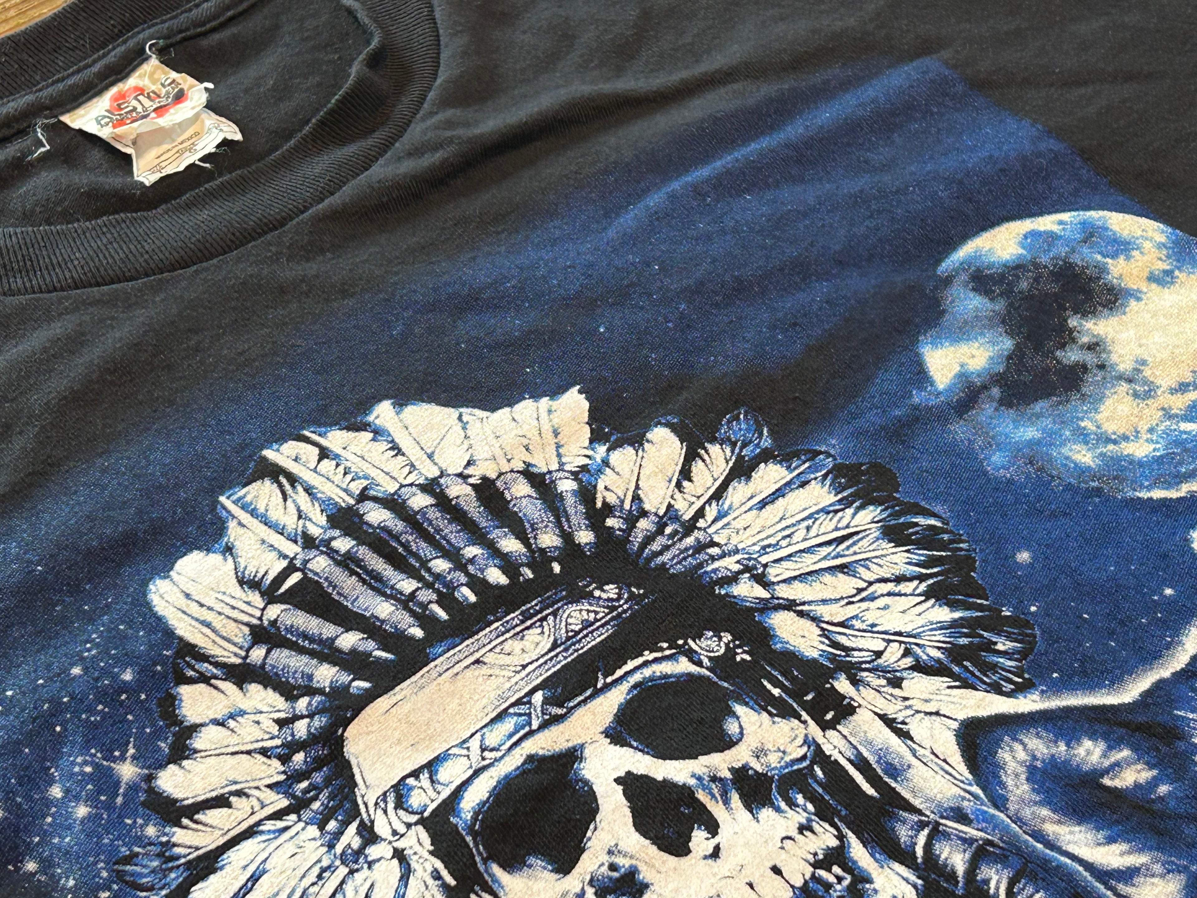 ★ALSTYLEスカルインディアン＆ウルフプリントＴシャツ黒ブラックＬ★カレッジミリタリーアメカジ★古着屋オクトパスホールド★