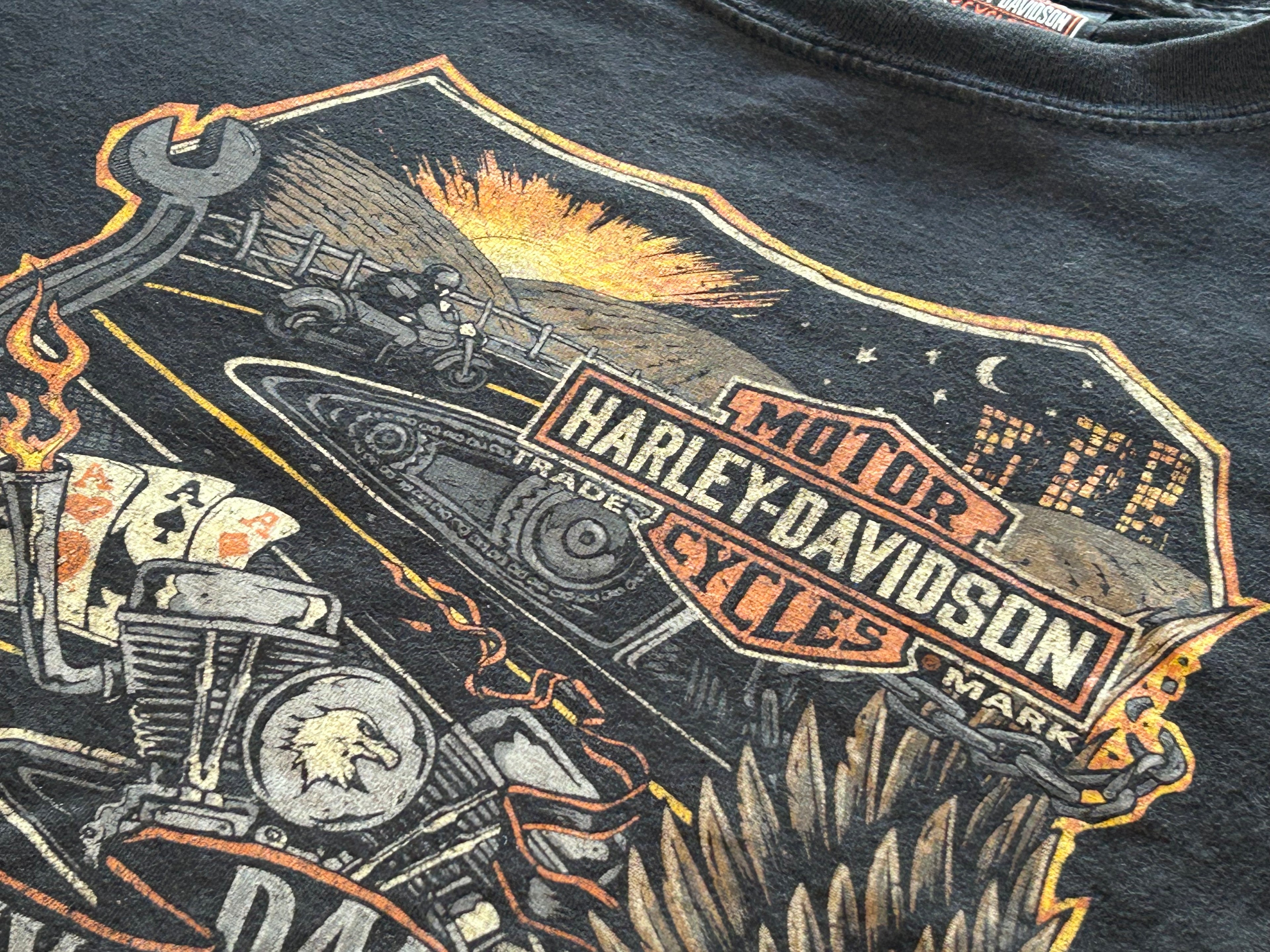 ★HARLEY DAVIDSONハーレーダビッドソンＵＳＡ製アメリカ製ヴィンテージスカルウイングＴシャツ黒ブラックＬ★古着屋オクトパスホールド★