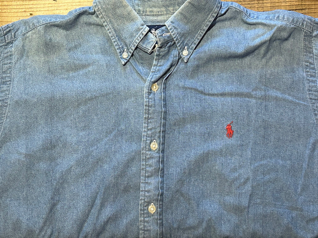 ★RALPH LAURENラルフローレンヴィンテージデニムシャツＬ★ブレアブレイクRRLポロPOLOラグビーRUGBYポロベア★古着屋オクトパスホールド★