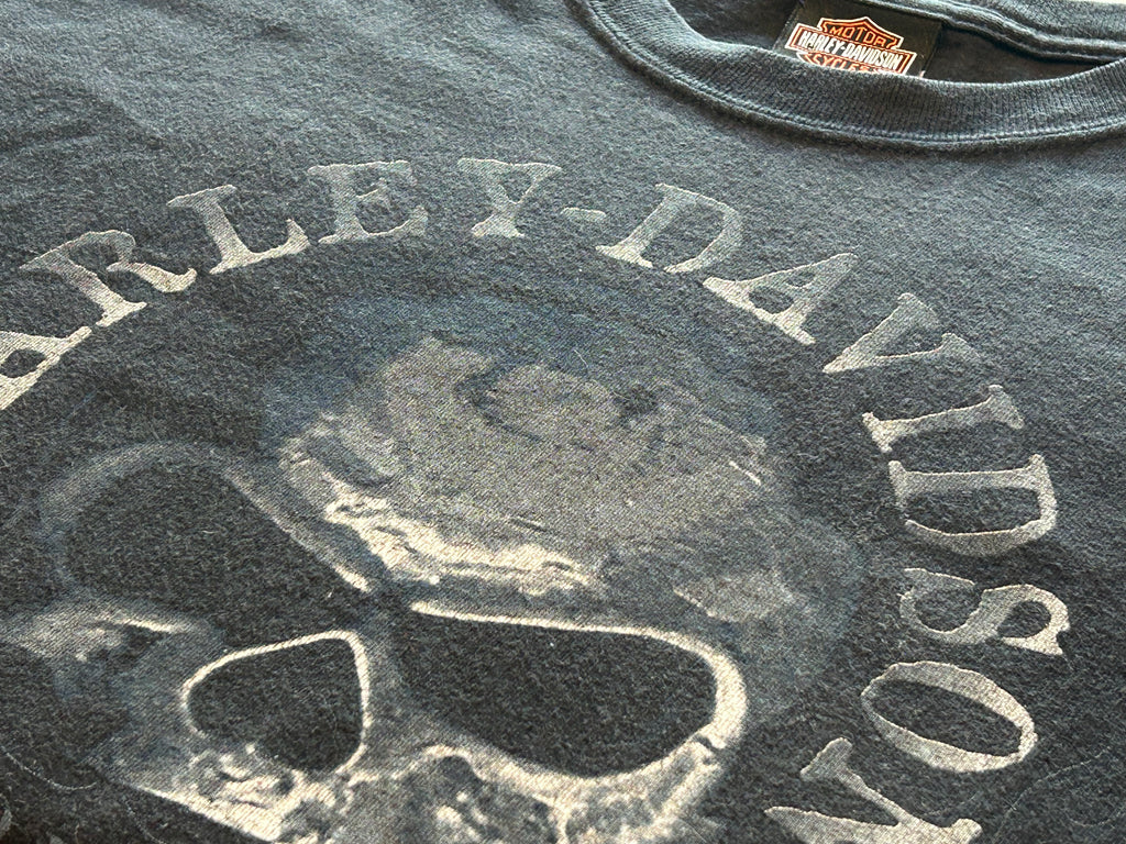 ★HARLEYDAVIDSONハーレーダビッドソンＵＳＡ製アメリカ製ヴィンテージスカル＆クジラＴシャツ黒ブラックＸＬ★古着屋オクトパスホールド★