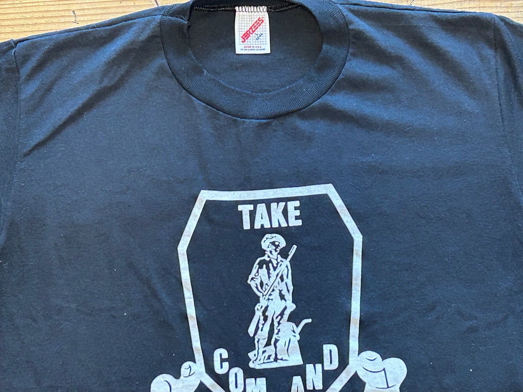 ★JERZEESジャージーズUSA製アメリカ製ヴィンテージミリタリーＴシャツ黒ブラックＬ★カレッジアメカジ★古着屋オクトパスホールド★