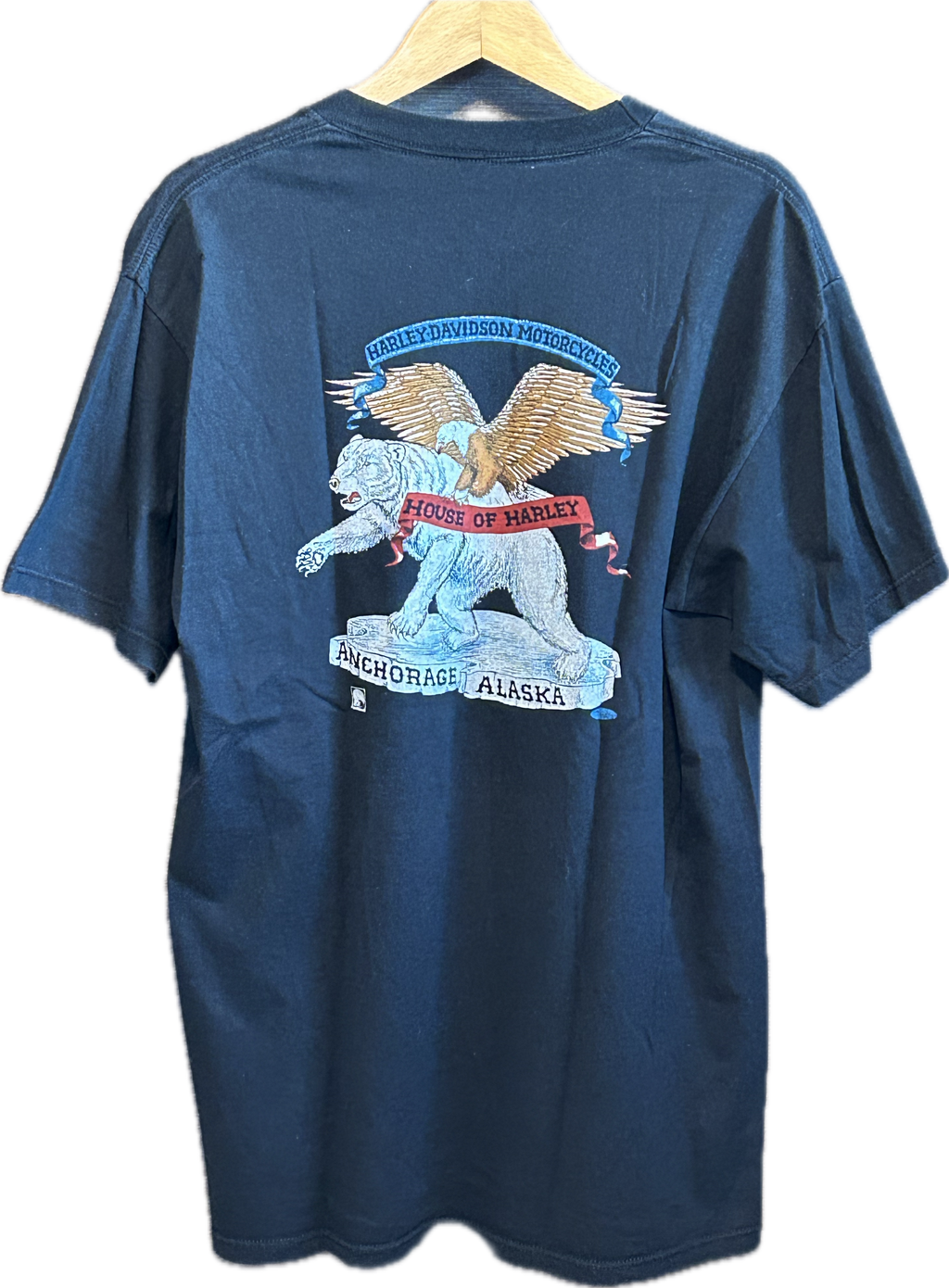 ★HARLEY DAVIDSONハーレーダビッドソンＵＳＡ製アメリカ製80s90sヴィンテージアラスカグリズリーＴシャツ黒Ｌ★古着屋オクトパスホールド★