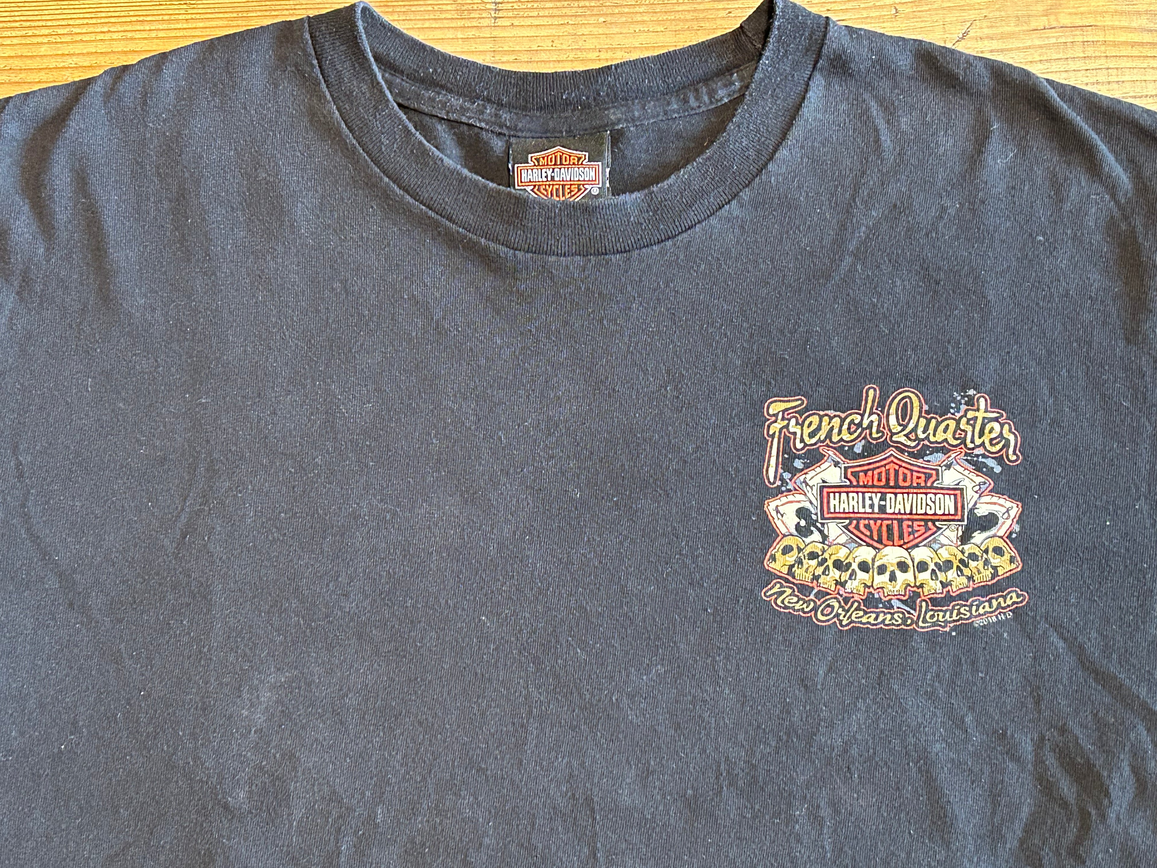 ★HARLEY DAVIDSONハーレーダビッドソンスカル＆トランプ＆ブードゥー教プリントＴシャツ黒ブラックＬ★古着屋オクトパスホールド★