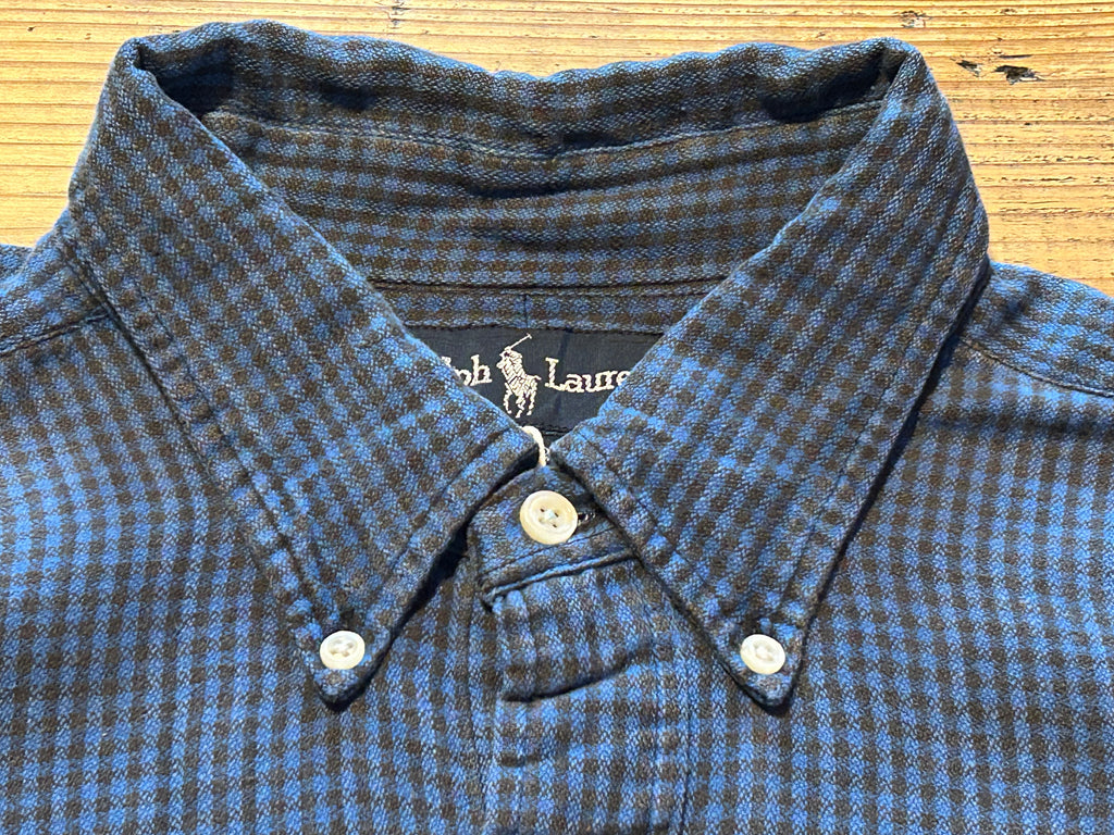 ★RALPH LAURENラルフローレンヴィンテージブレアチェックシャツ青黒ＸＬ★RRLポロPOLOラグビーRUGBYラグビー★古着屋オクトパスホールド★