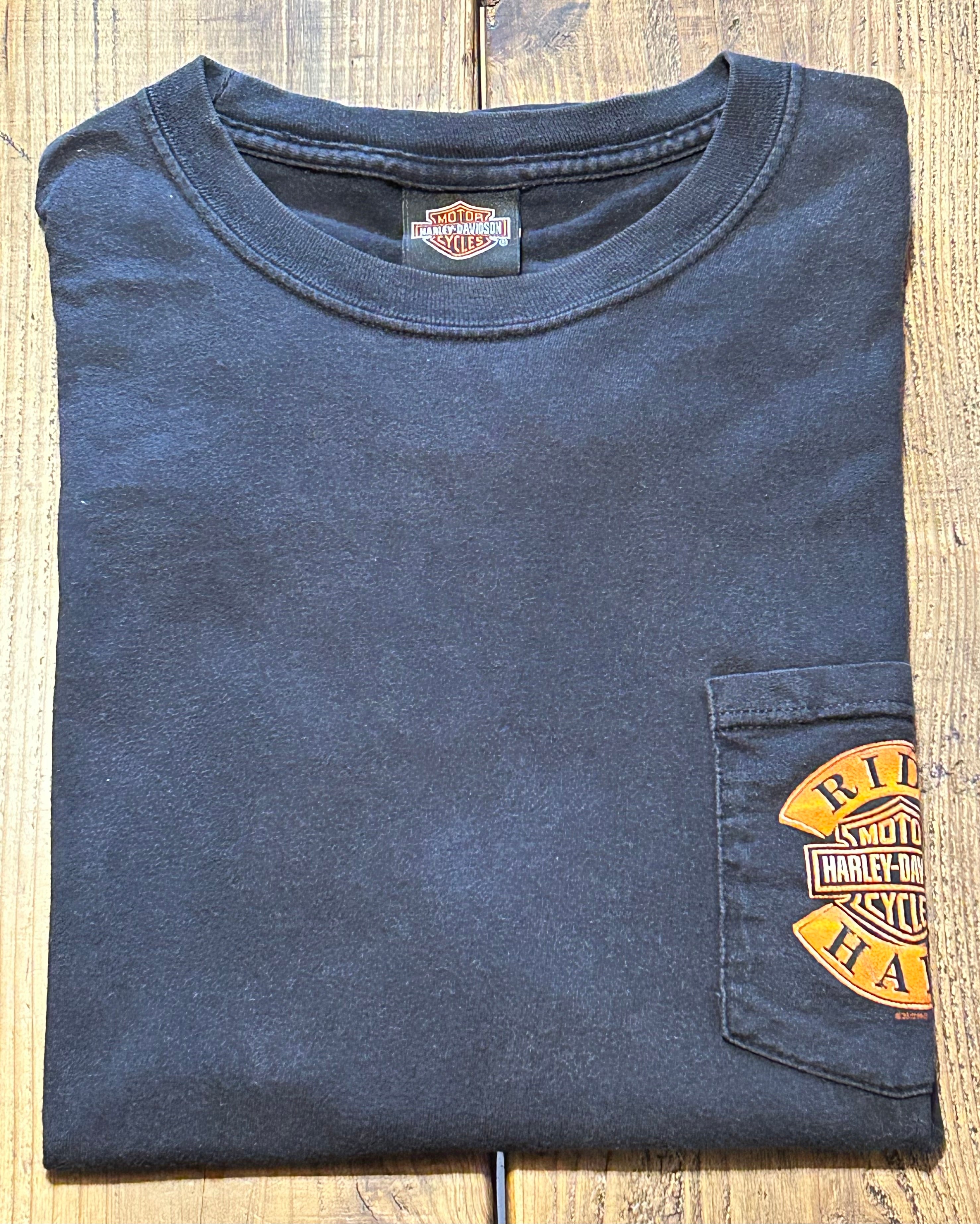 ★HARLEY DAVIDSONハーレーダビッドソンＵＳＡ製アメリカ製90sヴィンテージ白熊ポーラベアＴシャツ黒ブラックＬ★古着屋オクトパスホールド★