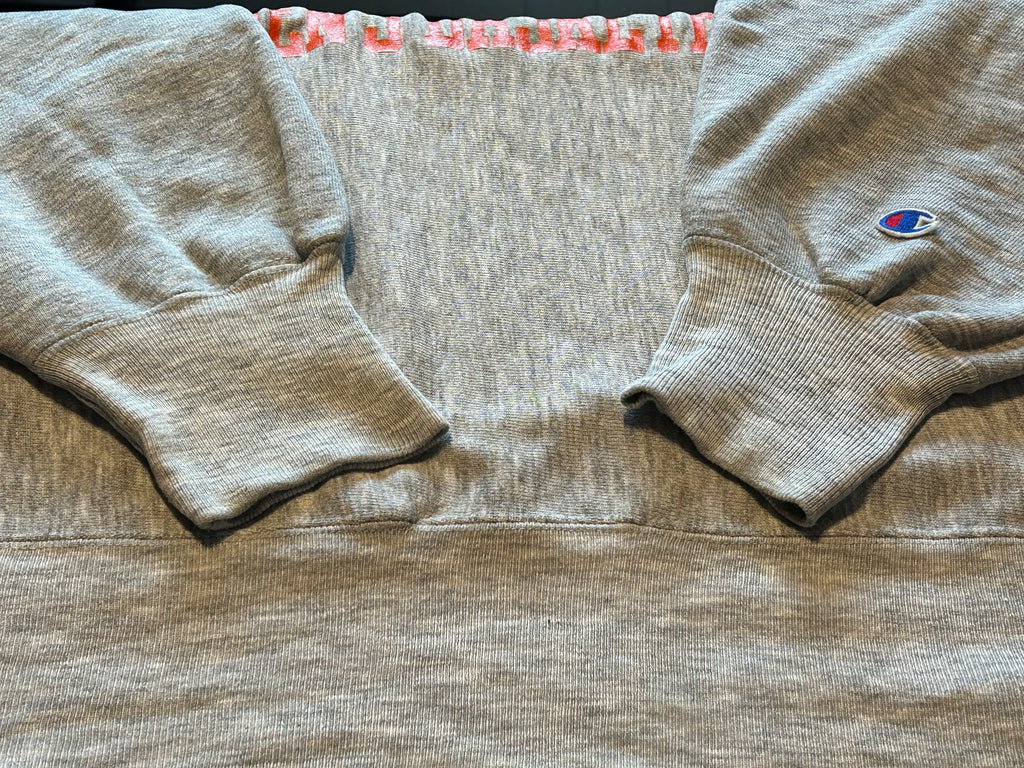 ★CHAMPIONチャンピオン刺繍タグヴィンテージリバースウィーブカレッジ３段プリントスウェットオレンジＬ★古着屋オクトパスホールド★