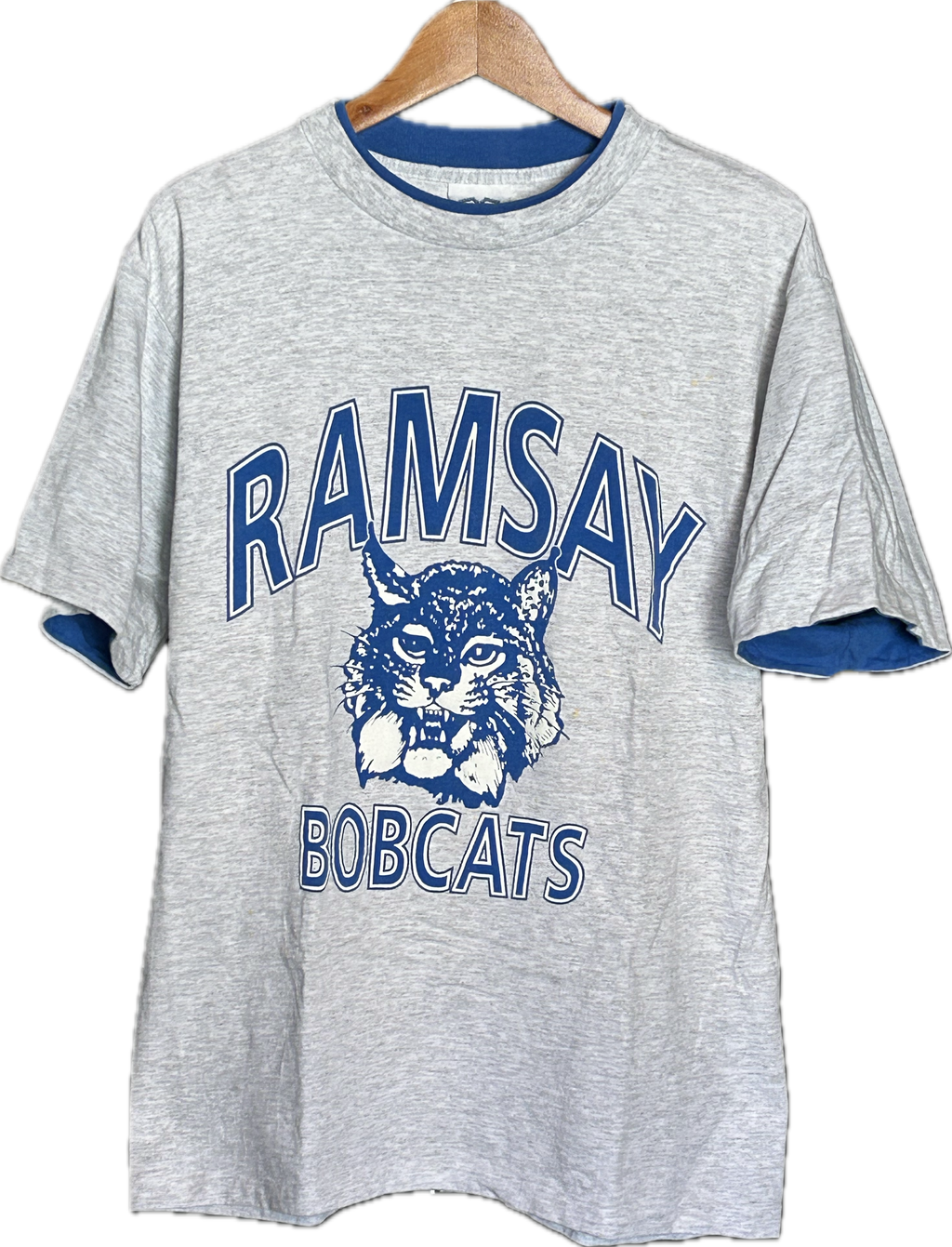 ★ラムゼイボブキャッツＵＳＡ製ヴィンテージカレッジキャラプリントＴシャツＬ★カレッジミリタリーアメカジ★古着屋オクトパスホールド★
