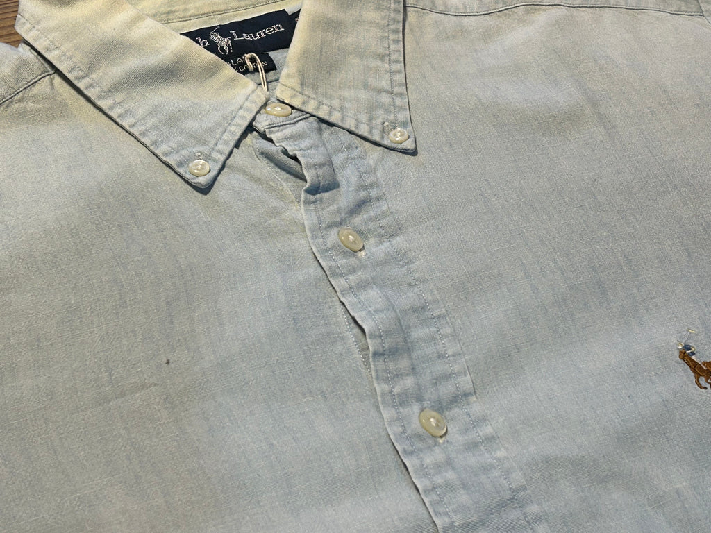 ★RALPH LAURENラルフローレンヴィンテージシャンブレーシャツＬ★ブレアブレイクRRLポロPOLOラグビーRUGBY★古着屋オクトパスホールド★
