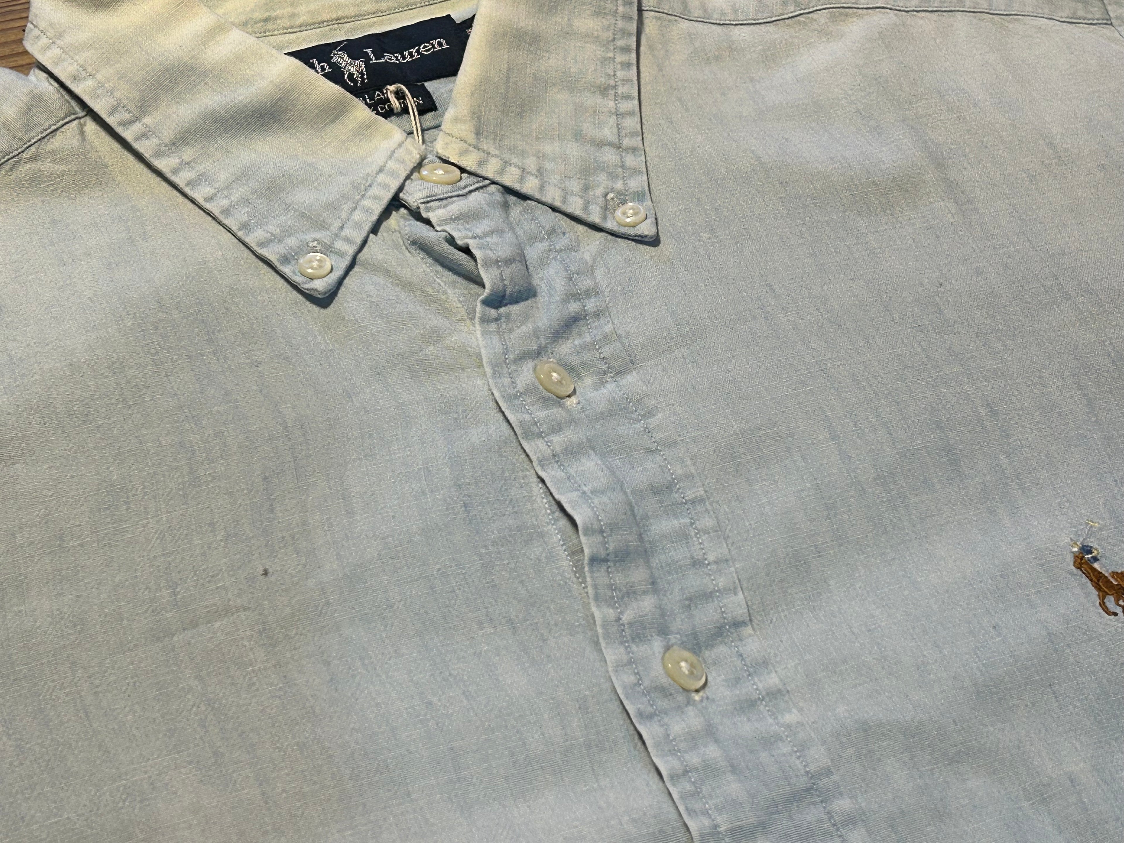 ★RALPH LAURENラルフローレンヴィンテージシャンブレーシャツＬ★ブレアブレイクRRLポロPOLOラグビーRUGBY★古着屋オクトパスホールド★