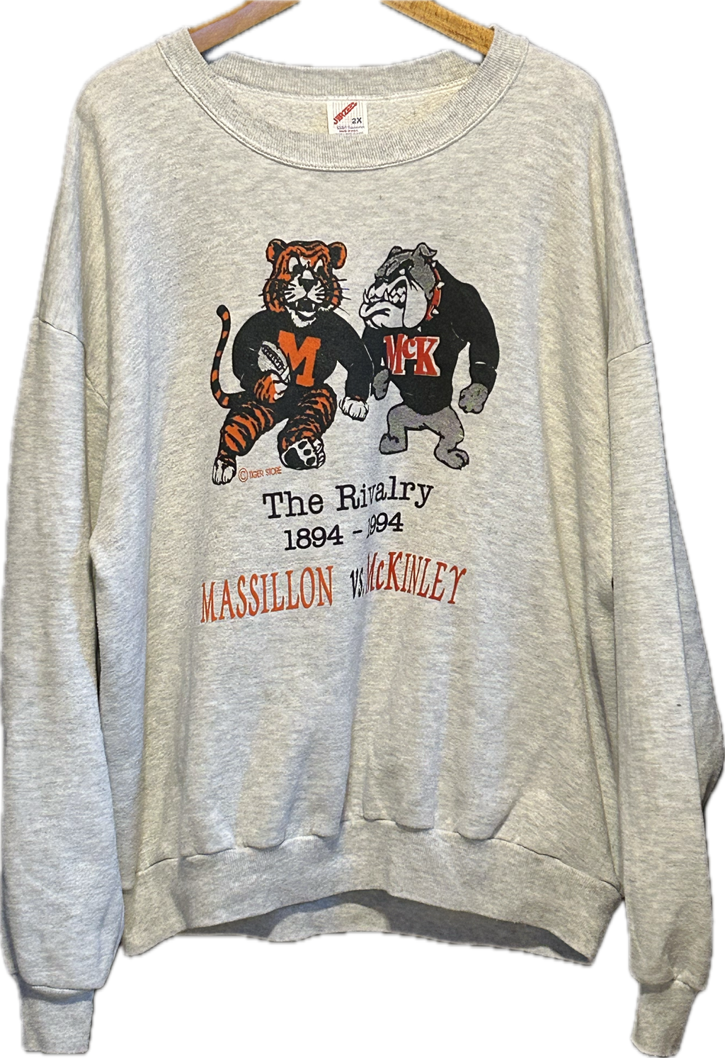 ★JERZEERSジャージーズRUSSELLラッセルＵＳＡ製アメリカ製ヴィンテージカレッジキャラクタータイガー＆ブルドッグスウェット灰グレーＸＬ