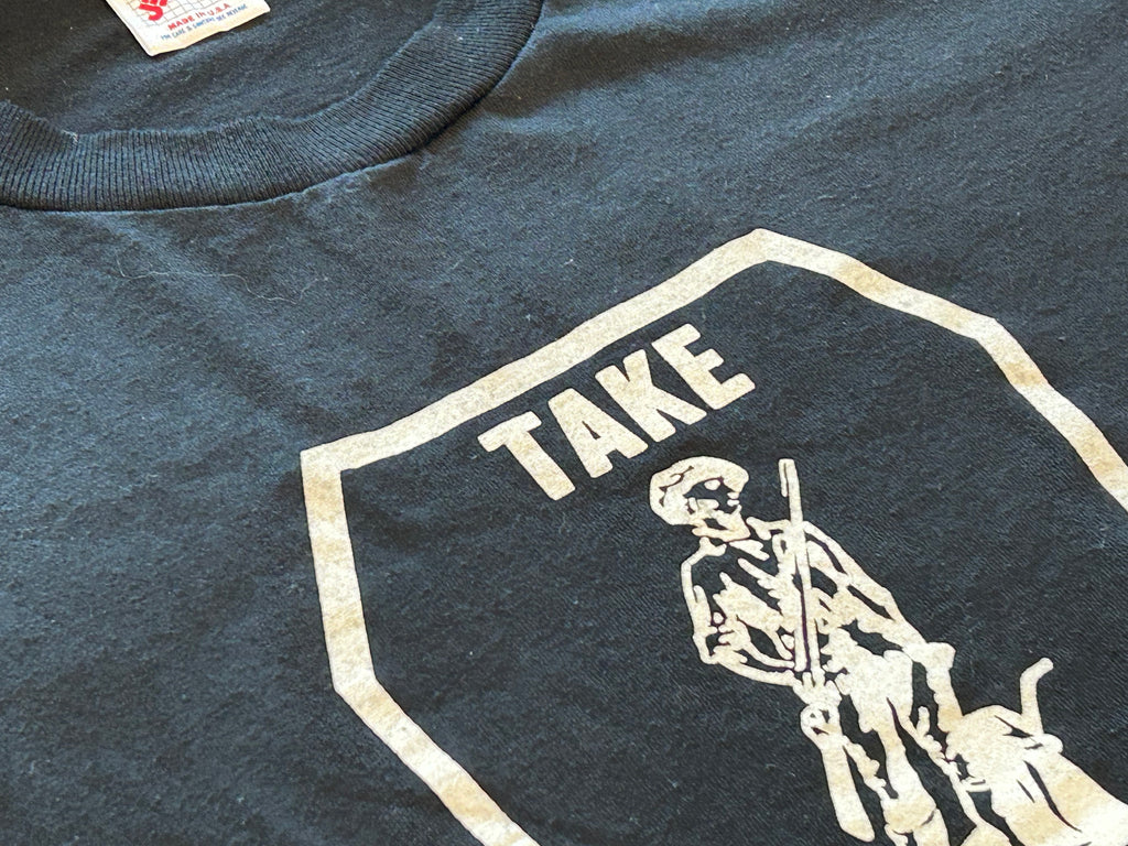 ★JERZEESジャージーズUSA製アメリカ製ヴィンテージミリタリーＴシャツ黒ブラックＬ★カレッジアメカジ★古着屋オクトパスホールド★