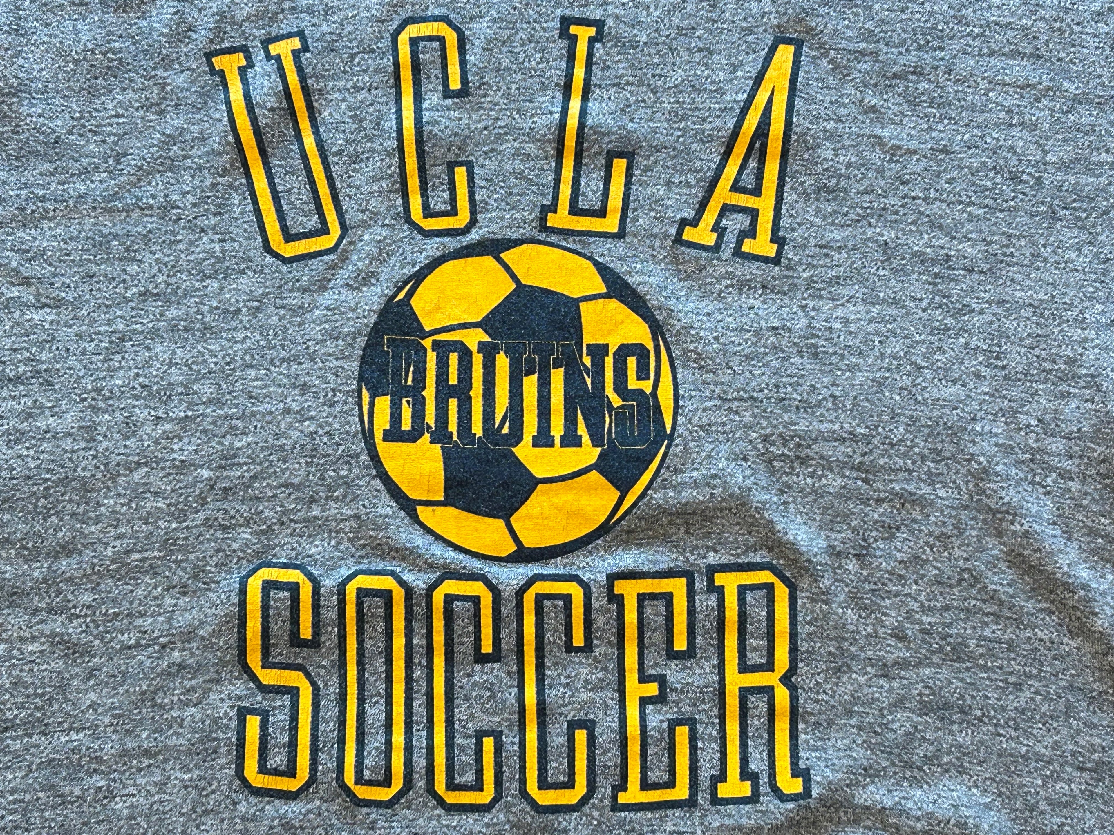 ★ウルフ＆サンズ社製ＵＳＡ製アメリカ製ヴィンテージUCLAカレッジサッカープリントＴシャツ灰グレーＬ★古着屋オクトパスホールド★