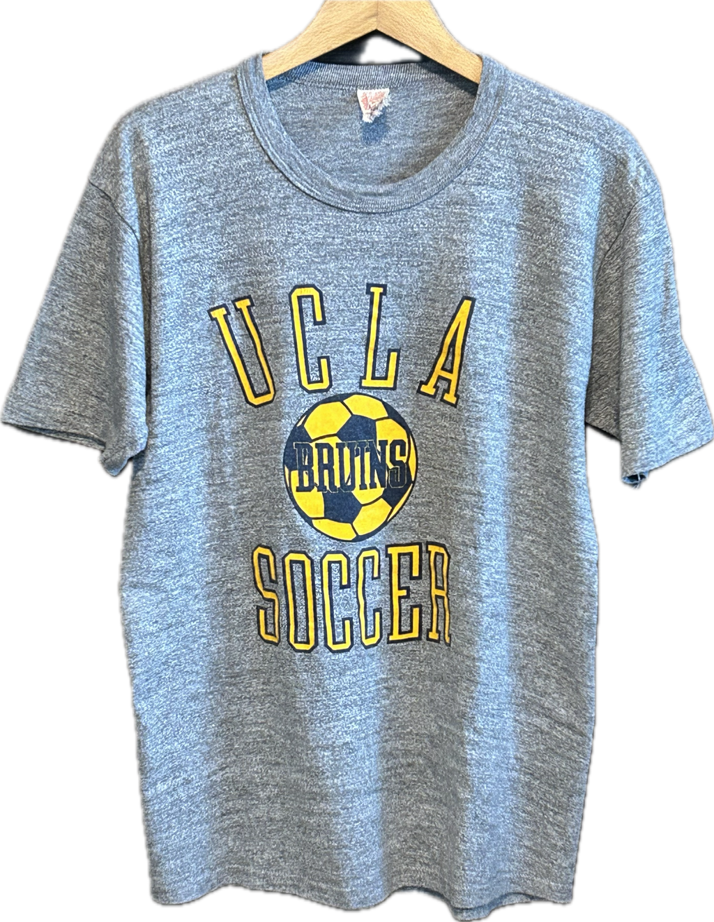 ★ウルフ＆サンズ社製ＵＳＡ製アメリカ製ヴィンテージUCLAカレッジサッカープリントＴシャツ灰グレーＬ★古着屋オクトパスホールド★