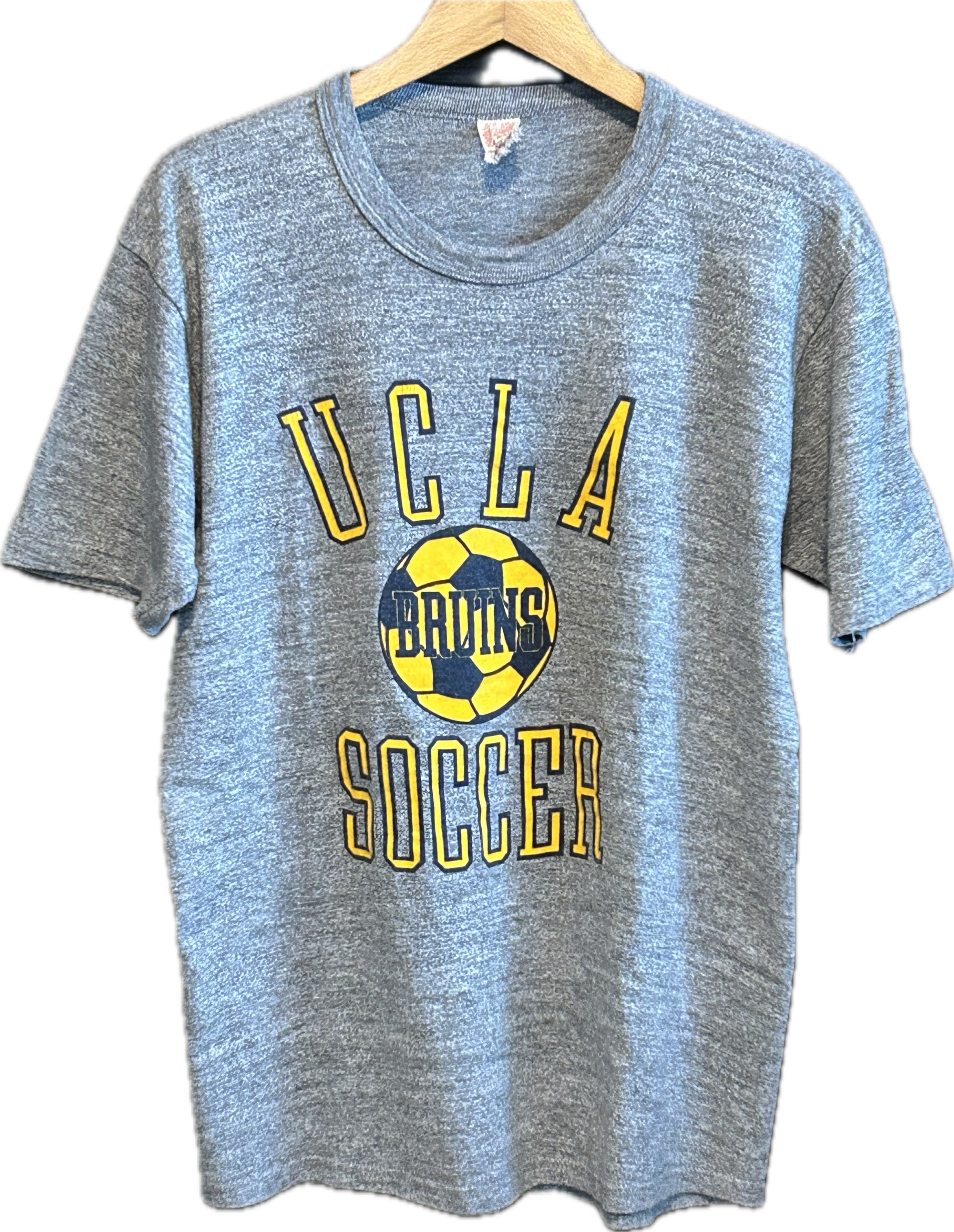 ★ウルフ＆サンズ社製ＵＳＡ製アメリカ製ヴィンテージUCLAカレッジサッカープリントＴシャツ灰グレーＬ★古着屋オクトパスホールド★