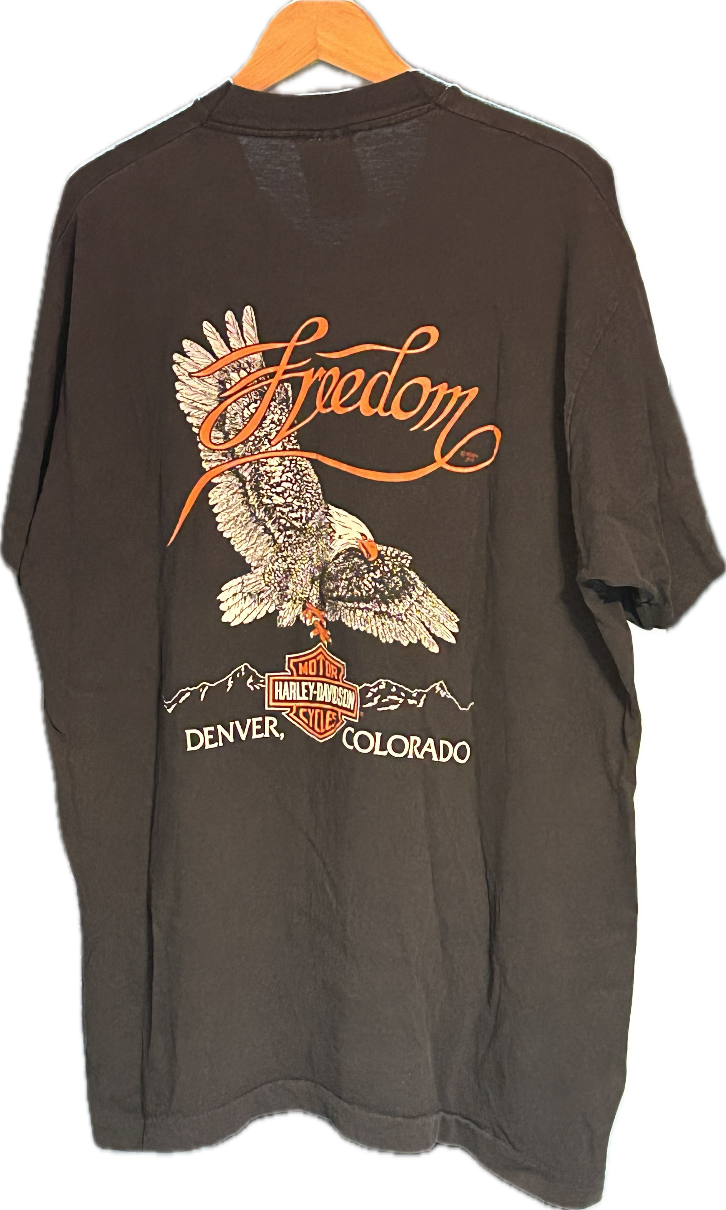 ★HARLEY DAVIDSONハーレーダビッドソンUSA製アメリカ製80sヴィンテージ両面プリントＴシャツ黒ブラックＸＬ★古着屋オクトパスホールド★
