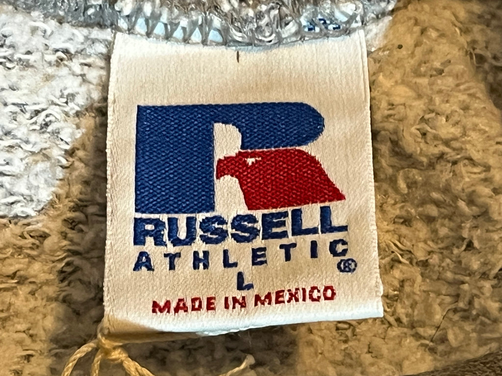 ★RUSSELLラッセルヴィンテージアニマルカレッジプリントスウェットパーカー灰グレーＬ★アメリカ直輸入古着★古着屋オクトパスホールド★