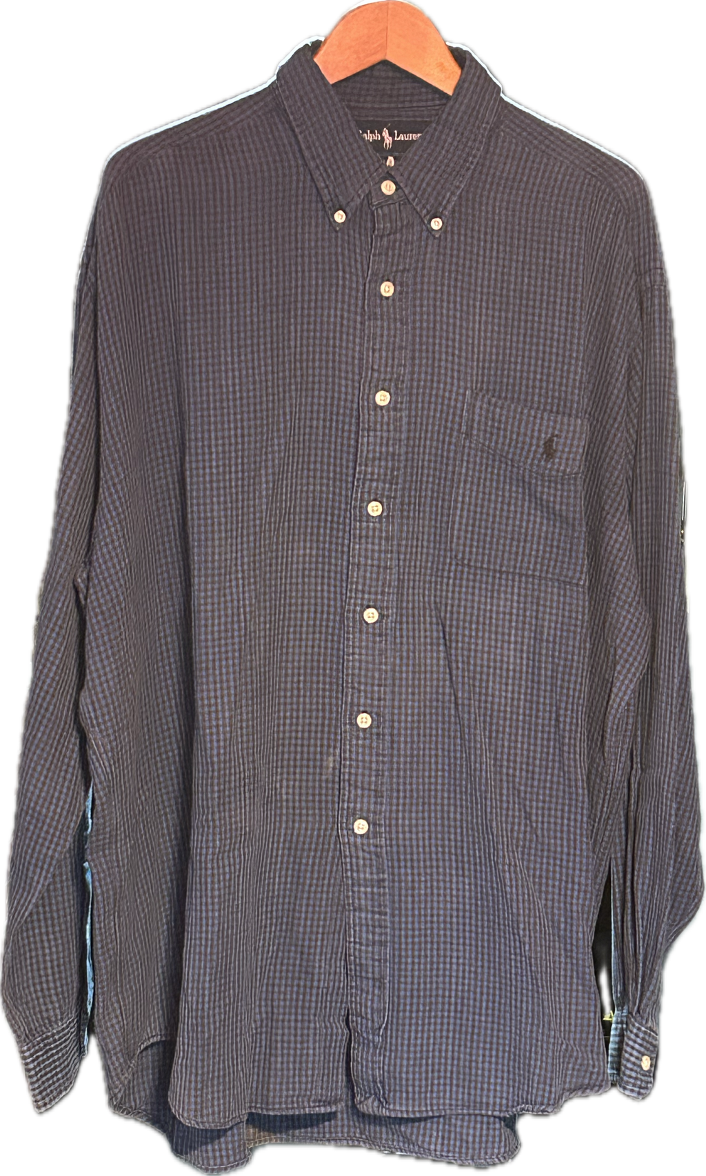 ★RALPH LAURENラルフローレンヴィンテージブレアチェックシャツ青黒ＸＬ★RRLポロPOLOラグビーRUGBYラグビー★古着屋オクトパスホールド★