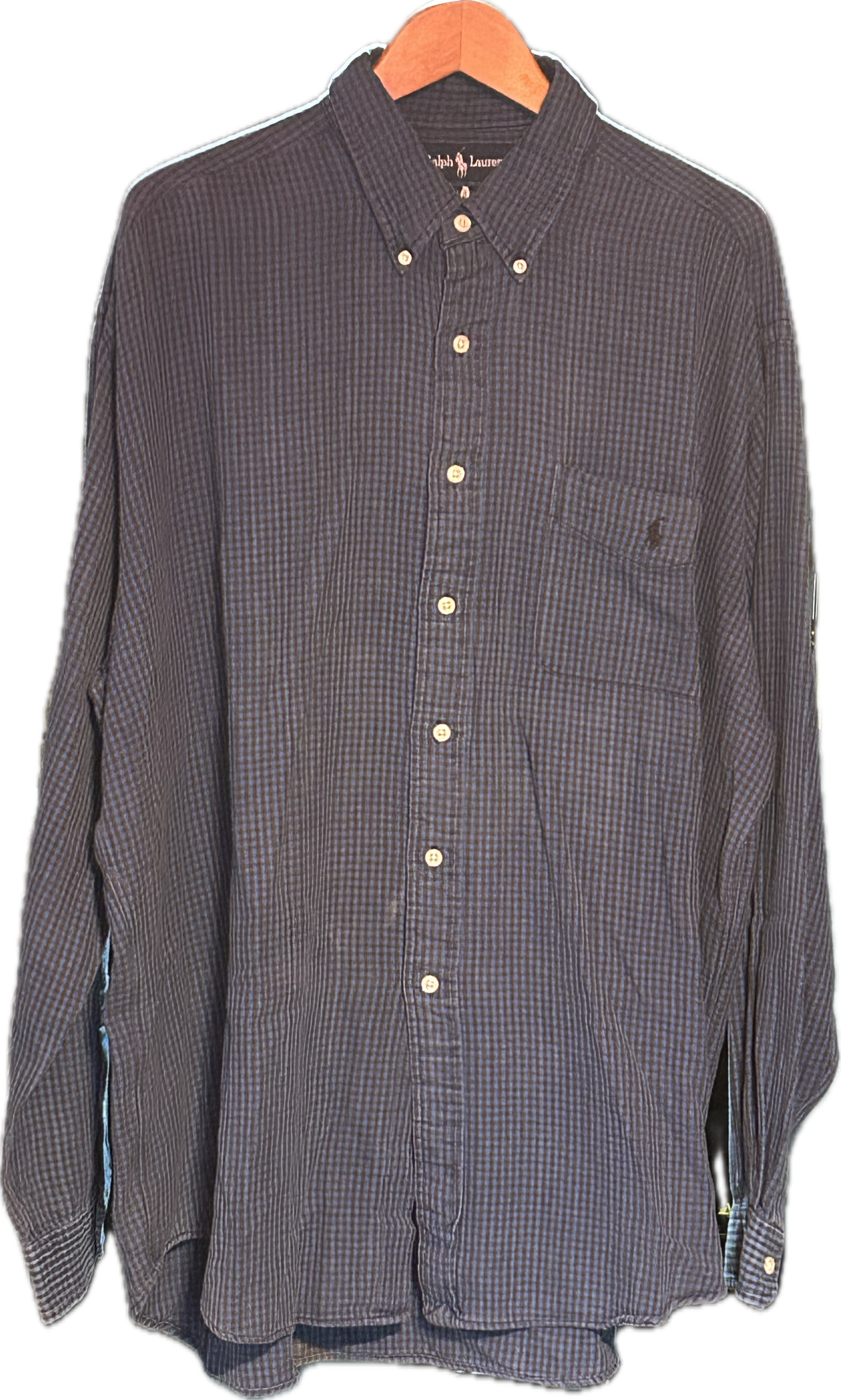 ★RALPH LAURENラルフローレンヴィンテージブレアチェックシャツ青黒ＸＬ★RRLポロPOLOラグビーRUGBYラグビー★古着屋オクトパスホールド★