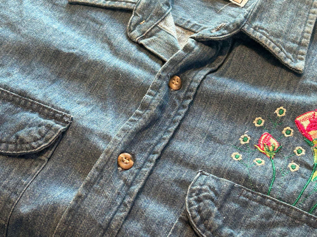 ★SEARSシアーズROEBUCKSローバックス60s70s80s90sヴィンテージ刺繍付インディゴデニムシャツＸＬ★古着屋オクトパスホールド★