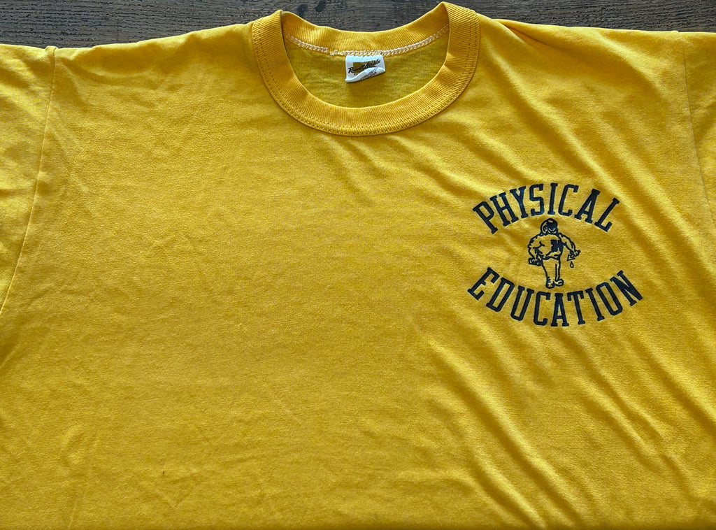 ★RUSSELLラッセルＵＳＡ製アメリカ製ヴィンテージカレッジプリントＴシャツ黄イエローＬ★ミリタリーアメカジ古着屋オクトパスホールド★
