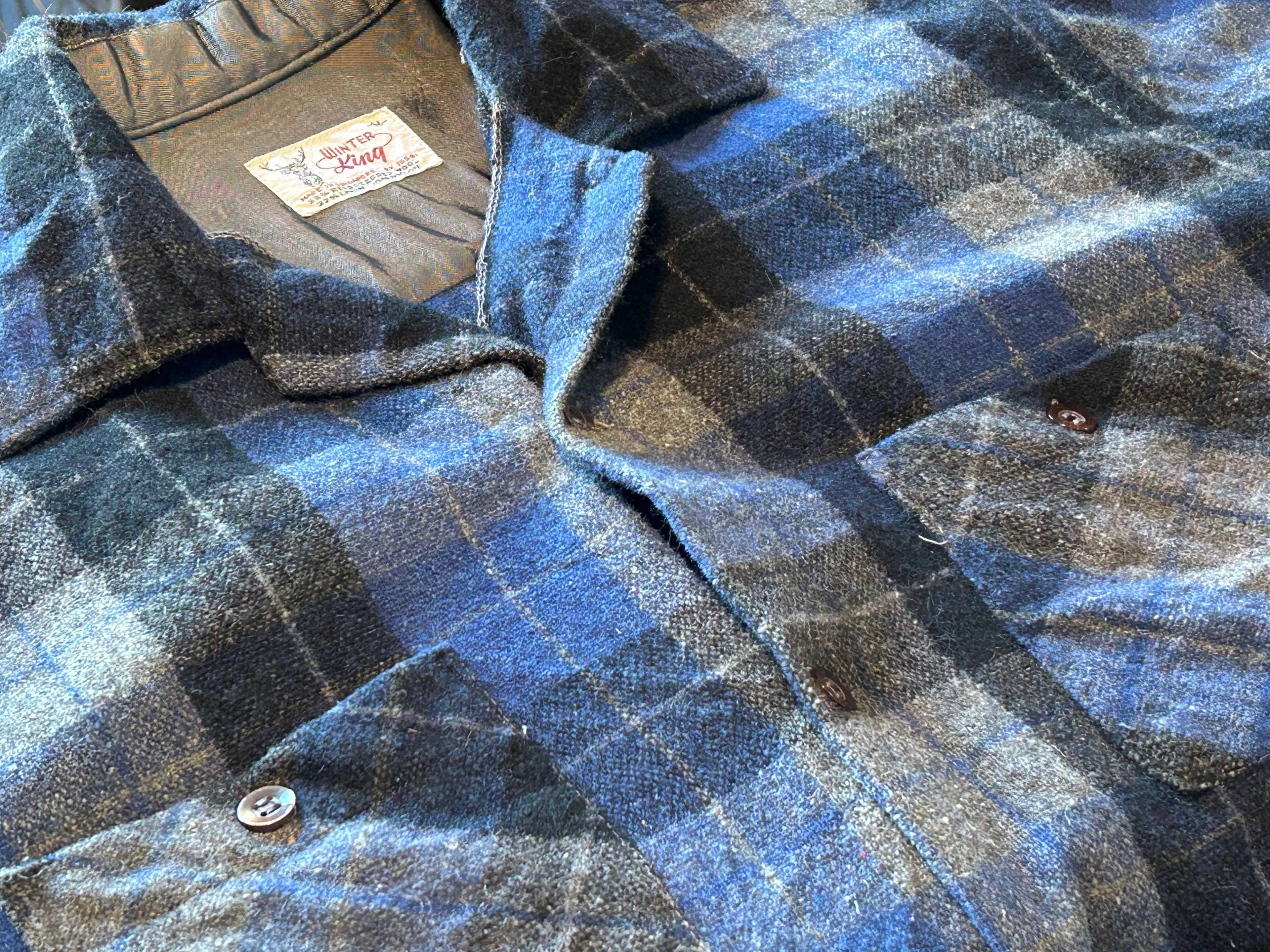 ★WINTER KINGウインターキングヴィンテージ開襟シャツ青系Ｌ★シアーズピルグリムペニーズタウンクラフト★古着屋オクトパスホールド★