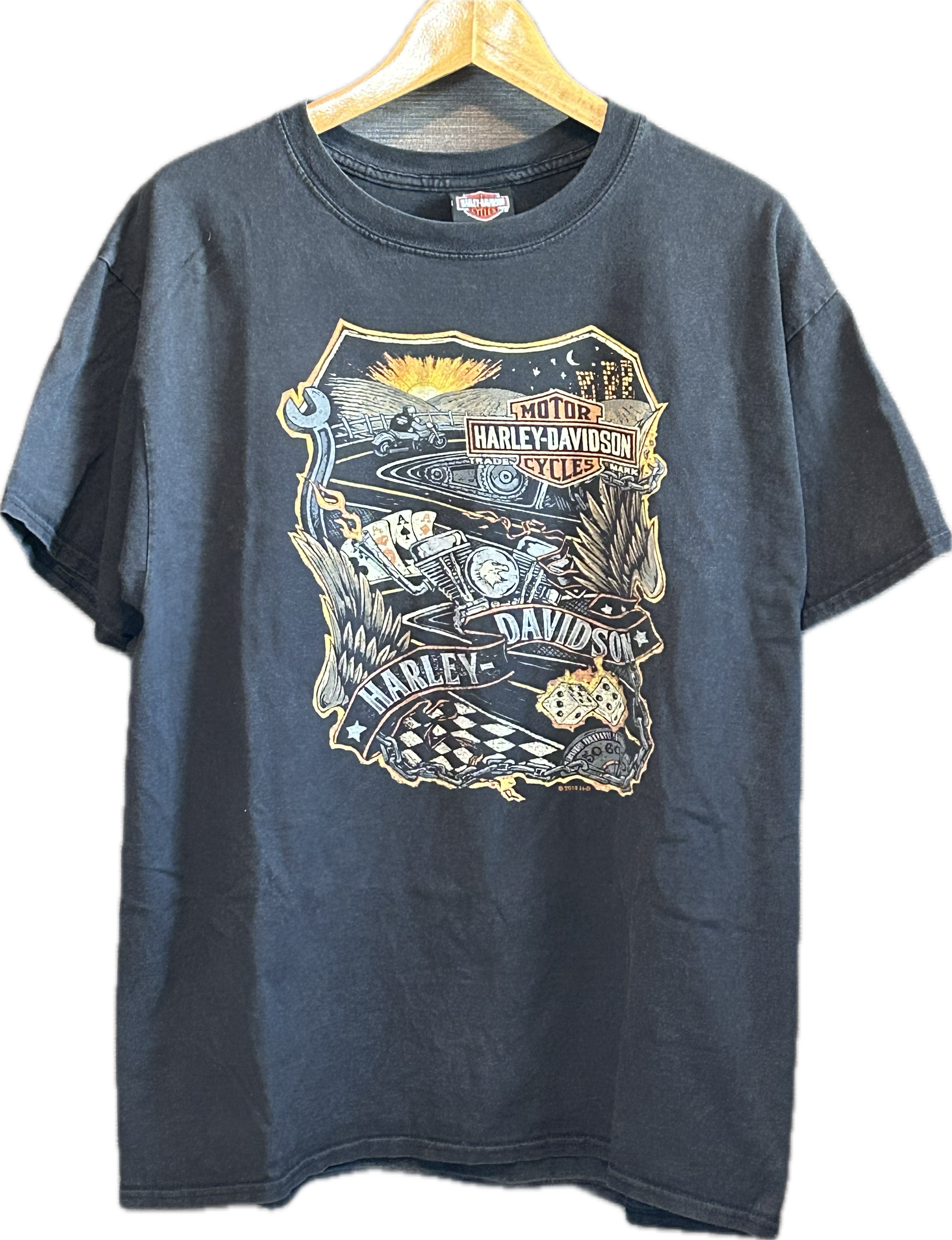 ★HARLEY DAVIDSONハーレーダビッドソンＵＳＡ製アメリカ製ヴィンテージスカルウイングＴシャツ黒ブラックＬ★古着屋オクトパスホールド★