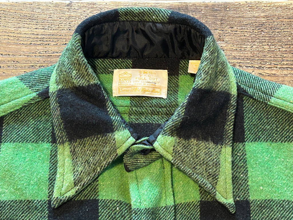 ★SEARSシアーズヴィンテージバッファローマチ付きヘビーシャツ緑黒Ｌ★ビッグマックファイブブラザーヘビネル★古着屋オクトパスホールド★