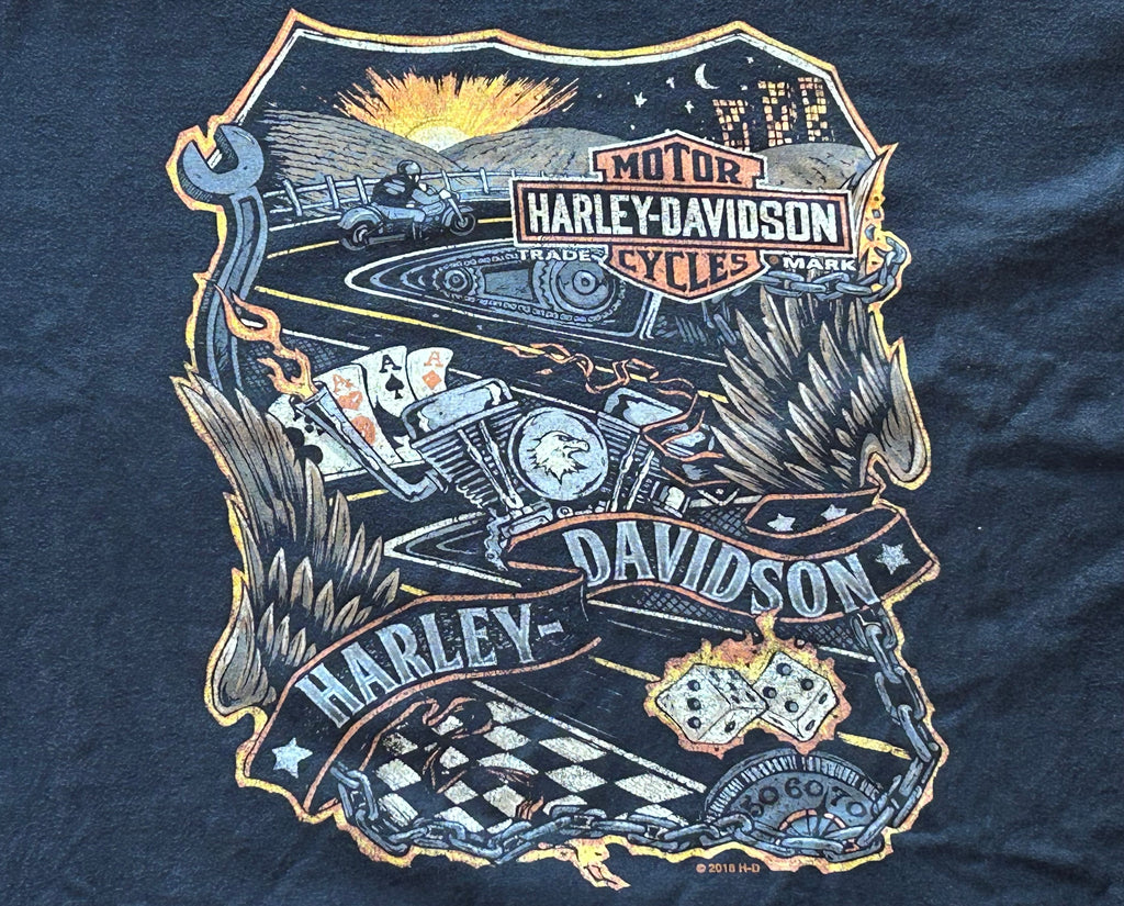 ★HARLEY DAVIDSONハーレーダビッドソンＵＳＡ製アメリカ製ヴィンテージスカルウイングＴシャツ黒ブラックＬ★古着屋オクトパスホールド★