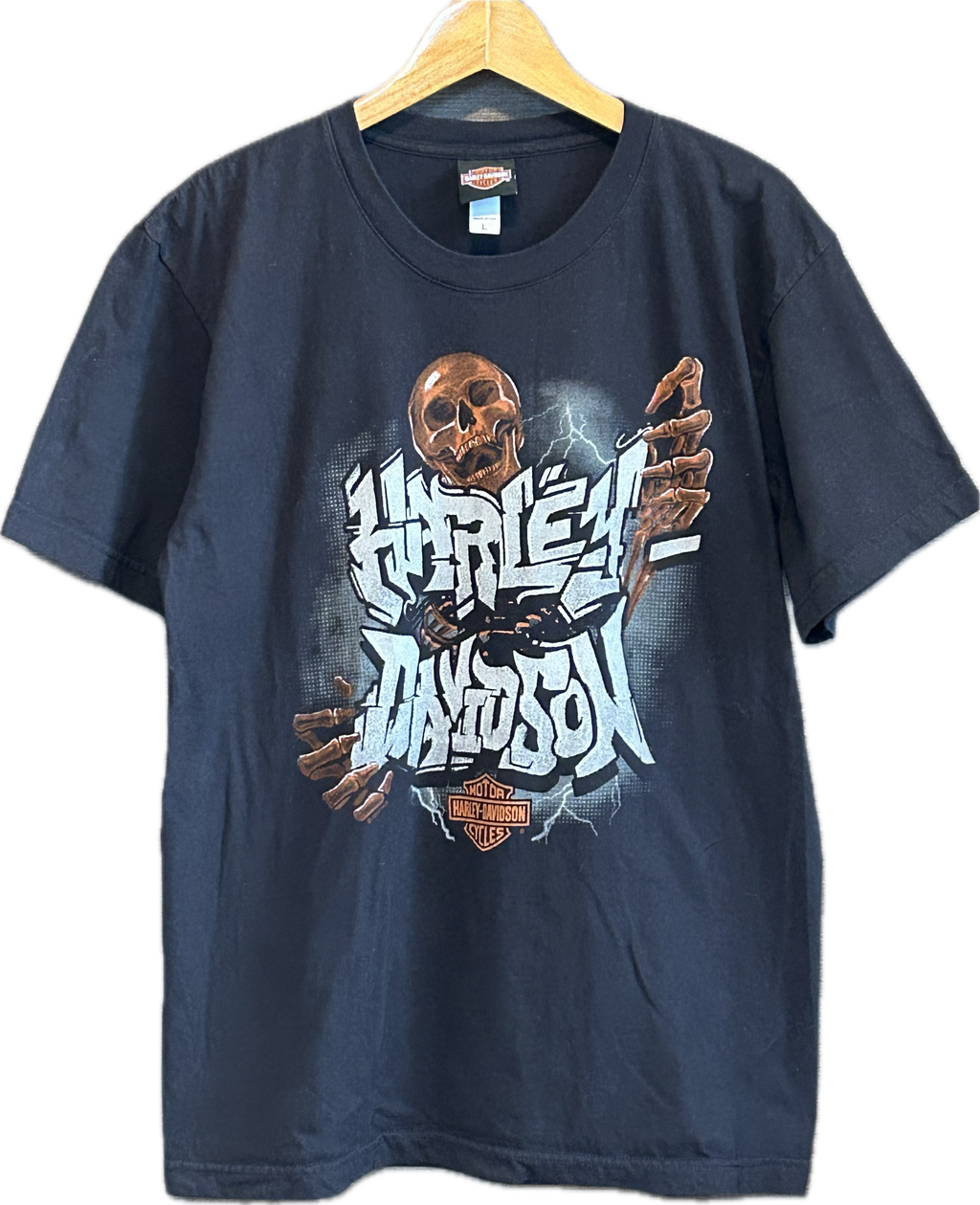★HARLEY DAVIDSONハーレーダビッドソンＵＳＡ製アメリカ製レッドスカル＆ローンスターＴシャツ黒ブラックＬ★古着屋オクトパスホールド★
