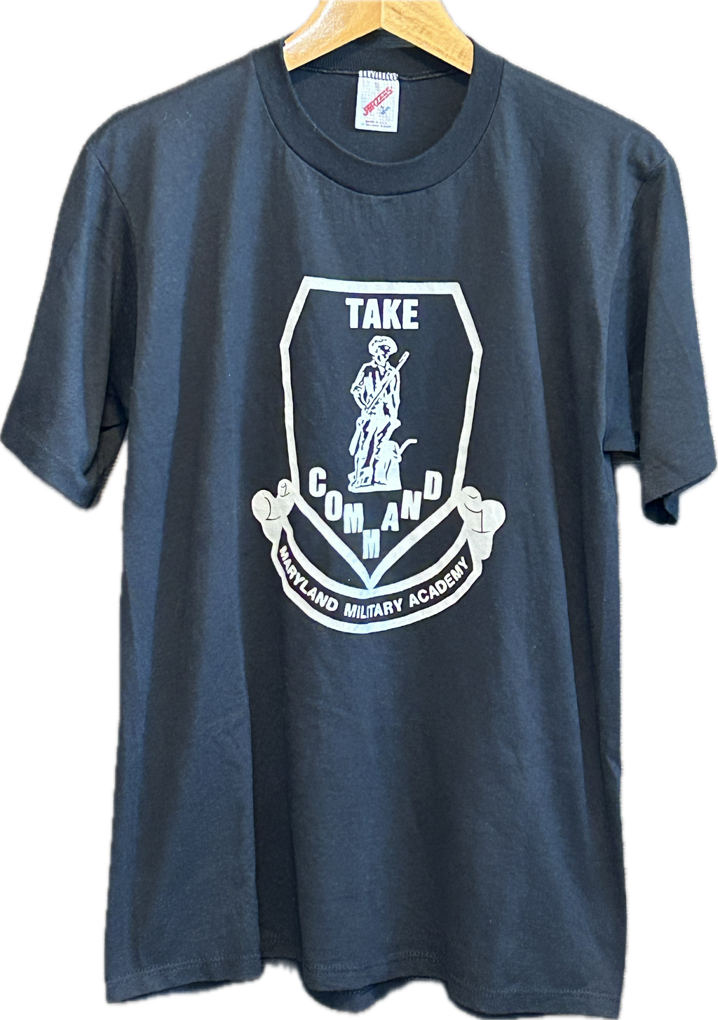 ★JERZEESジャージーズUSA製アメリカ製ヴィンテージミリタリーＴシャツ黒ブラックＬ★カレッジアメカジ★古着屋オクトパスホールド★