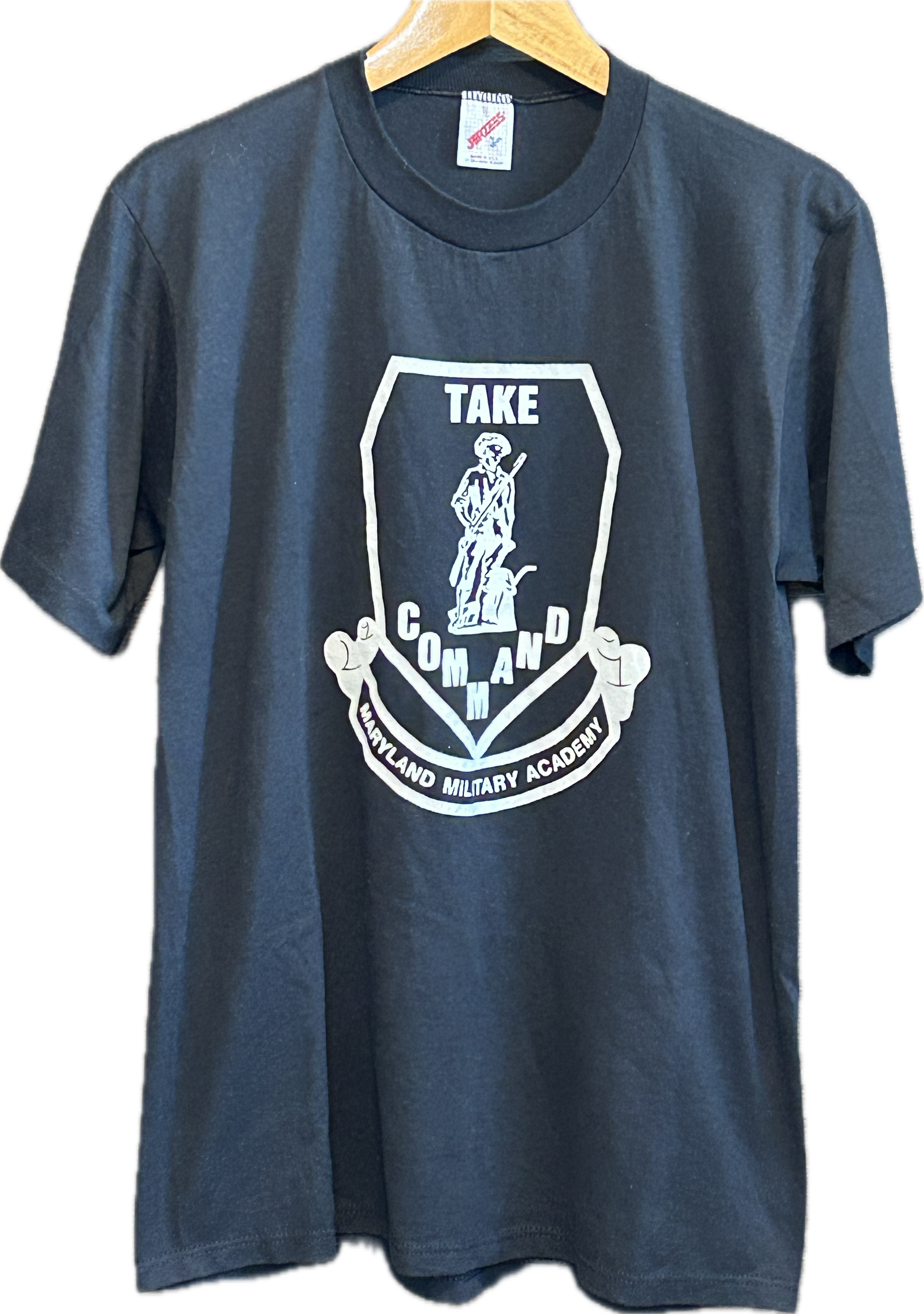 ★JERZEESジャージーズUSA製アメリカ製ヴィンテージミリタリーＴシャツ黒ブラックＬ★カレッジアメカジ★古着屋オクトパスホールド★