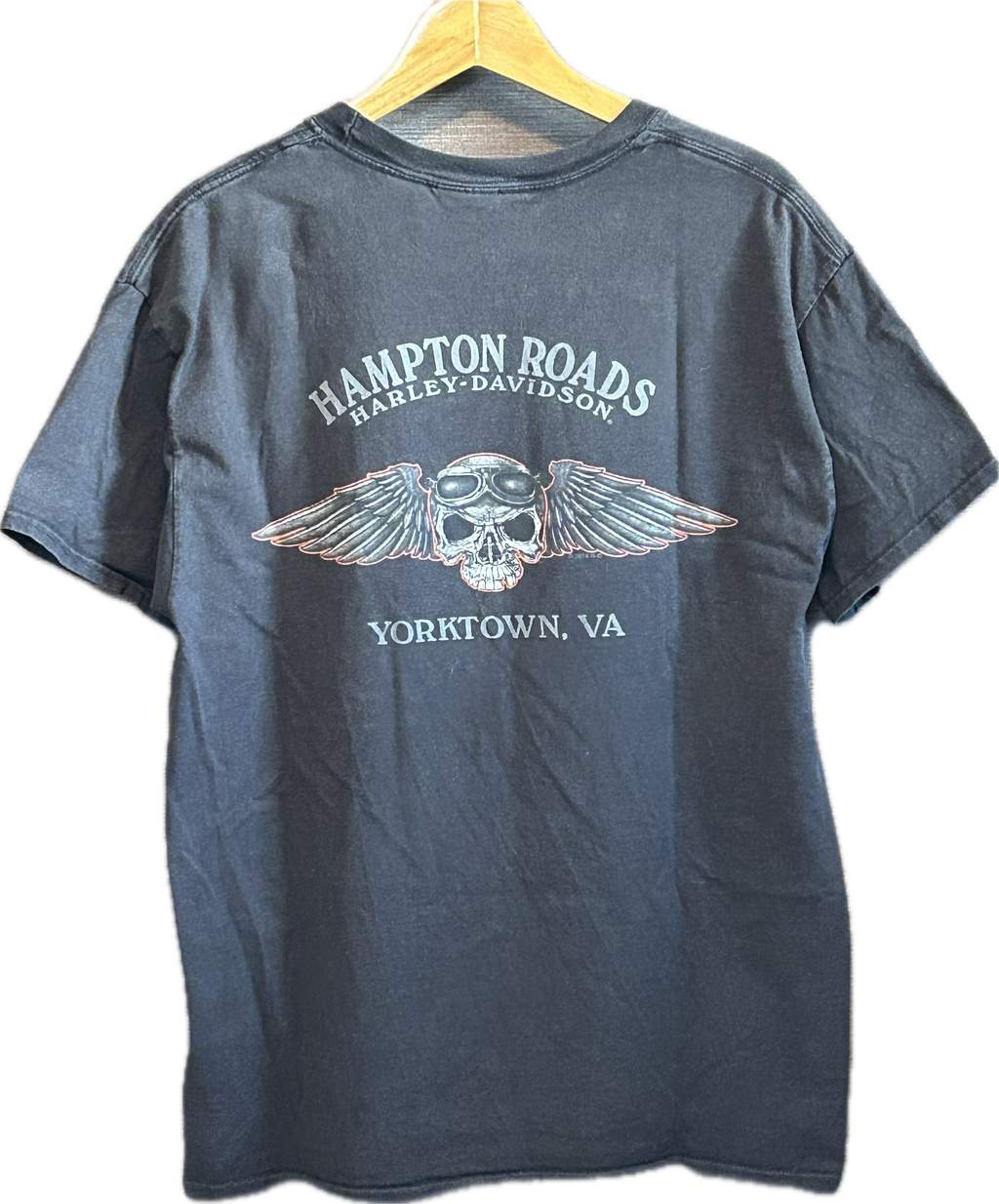 ★HARLEY DAVIDSONハーレーダビッドソンＵＳＡ製アメリカ製ヴィンテージスカルウイングＴシャツ黒ブラックＬ★古着屋オクトパスホールド★