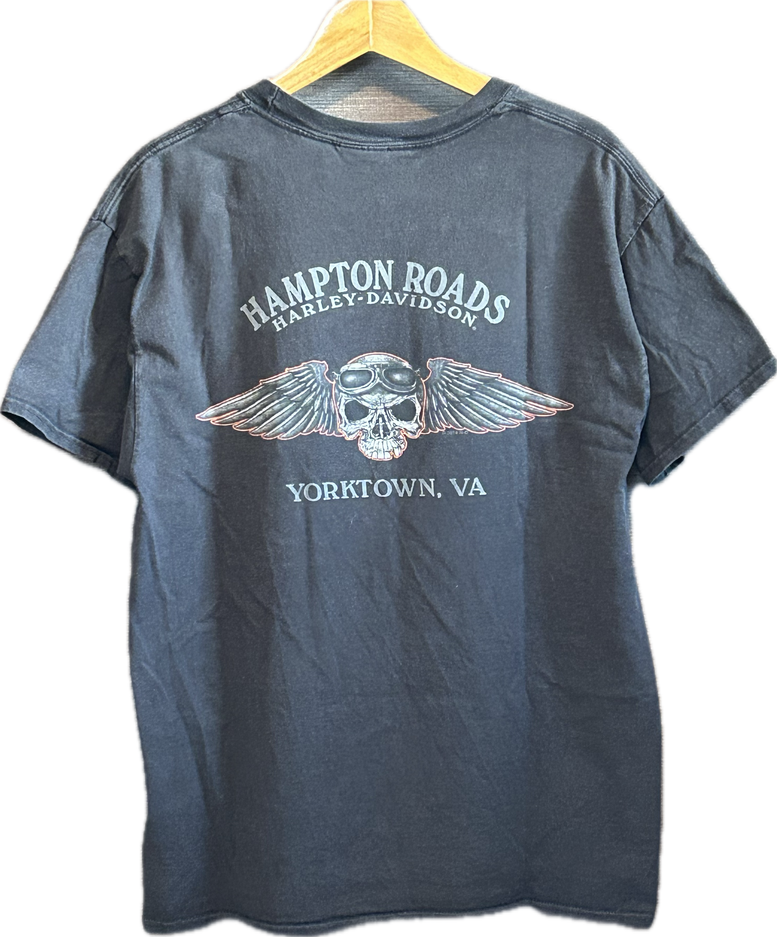 ★HARLEY DAVIDSONハーレーダビッドソンＵＳＡ製アメリカ製ヴィンテージスカルウイングＴシャツ黒ブラックＬ★古着屋オクトパスホールド★