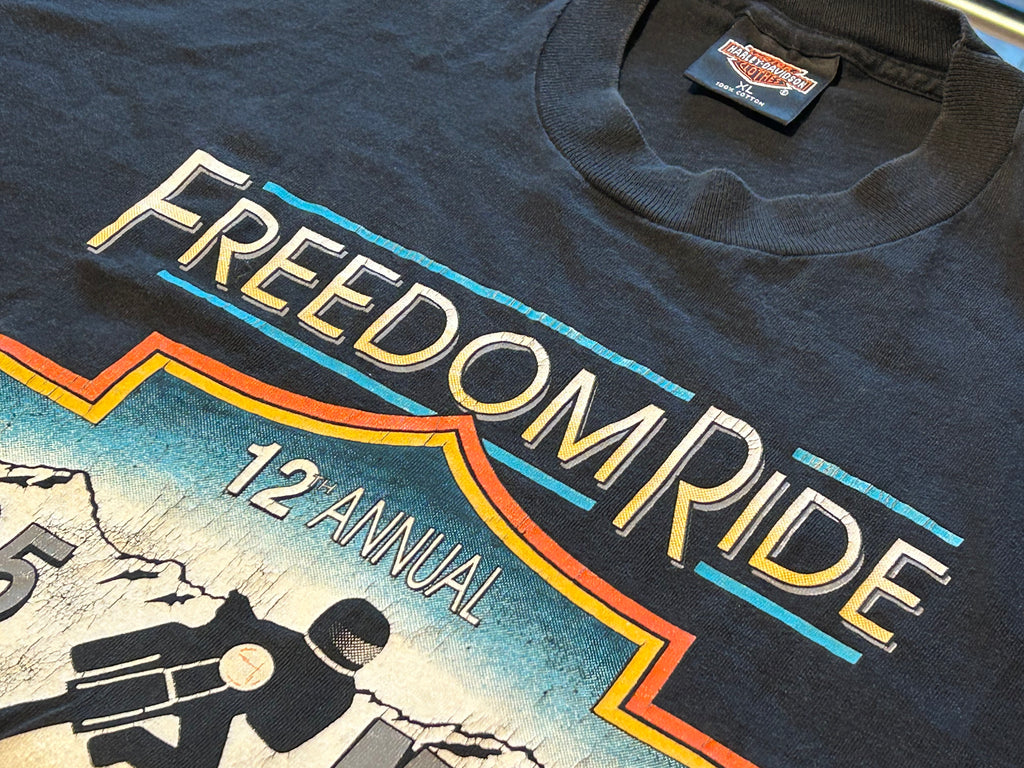 ★HARLEY DAVIDSONハーレーダビッドソンUSA製アメリカ製80sヴィンテージ両面プリントＴシャツ黒ブラックＸＬ★古着屋オクトパスホールド★
