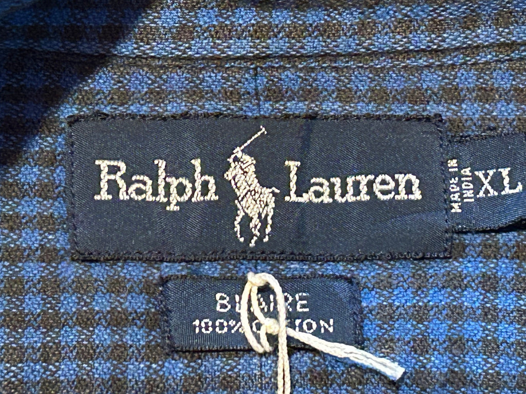 ★RALPH LAURENラルフローレンヴィンテージブレアチェックシャツ青黒ＸＬ★RRLポロPOLOラグビーRUGBYラグビー★古着屋オクトパスホールド★