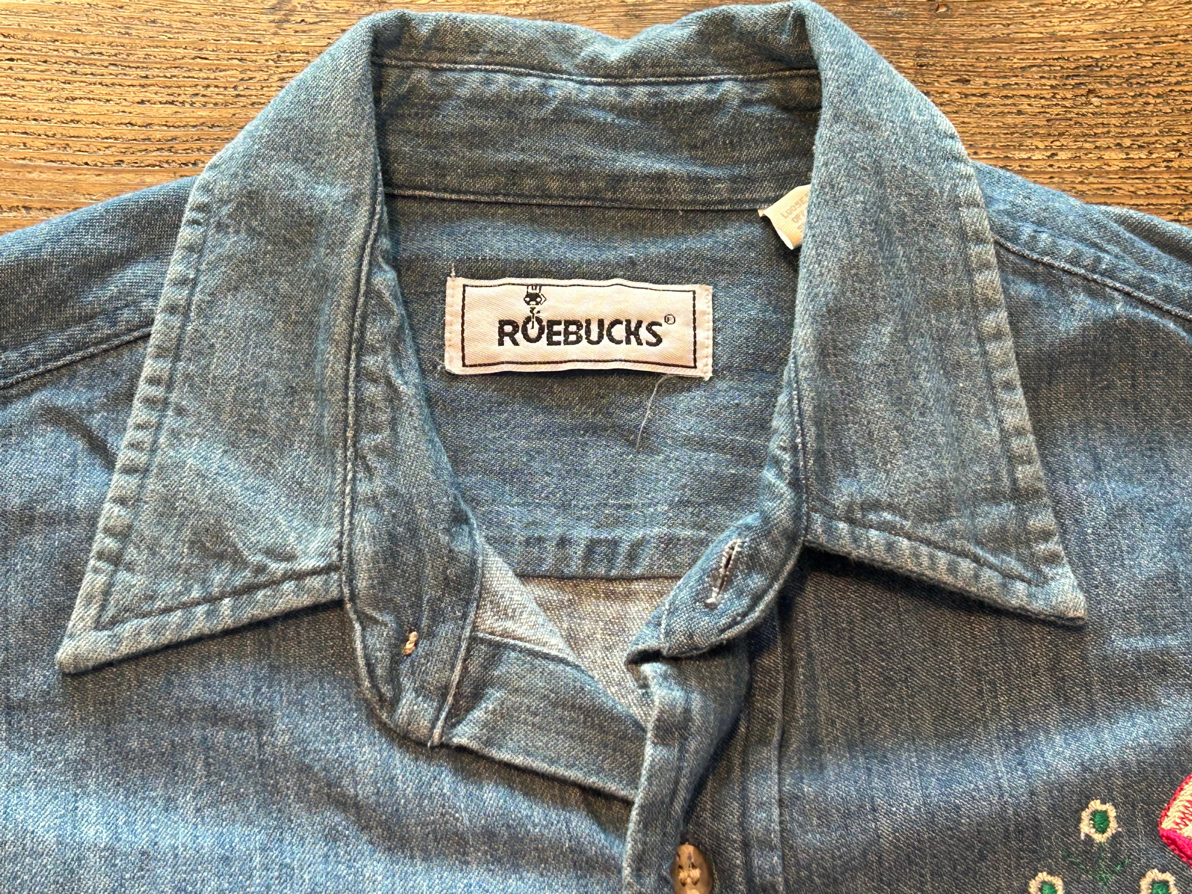 ★SEARSシアーズROEBUCKSローバックス60s70s80s90sヴィンテージ刺繍付インディゴデニムシャツＸＬ★古着屋オクトパスホールド★