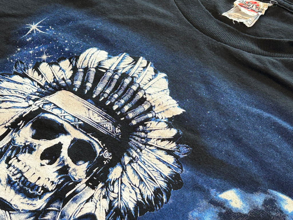 ★ALSTYLEスカルインディアン＆ウルフプリントＴシャツ黒ブラックＬ★カレッジミリタリーアメカジ★古着屋オクトパスホールド★