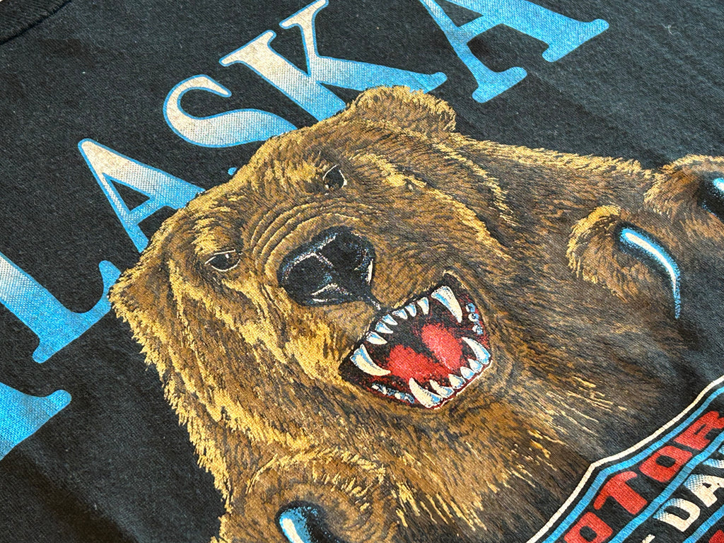 ★HARLEY DAVIDSONハーレーダビッドソンＵＳＡ製アメリカ製80s90sヴィンテージアラスカグリズリーＴシャツ黒Ｌ★古着屋オクトパスホールド★
