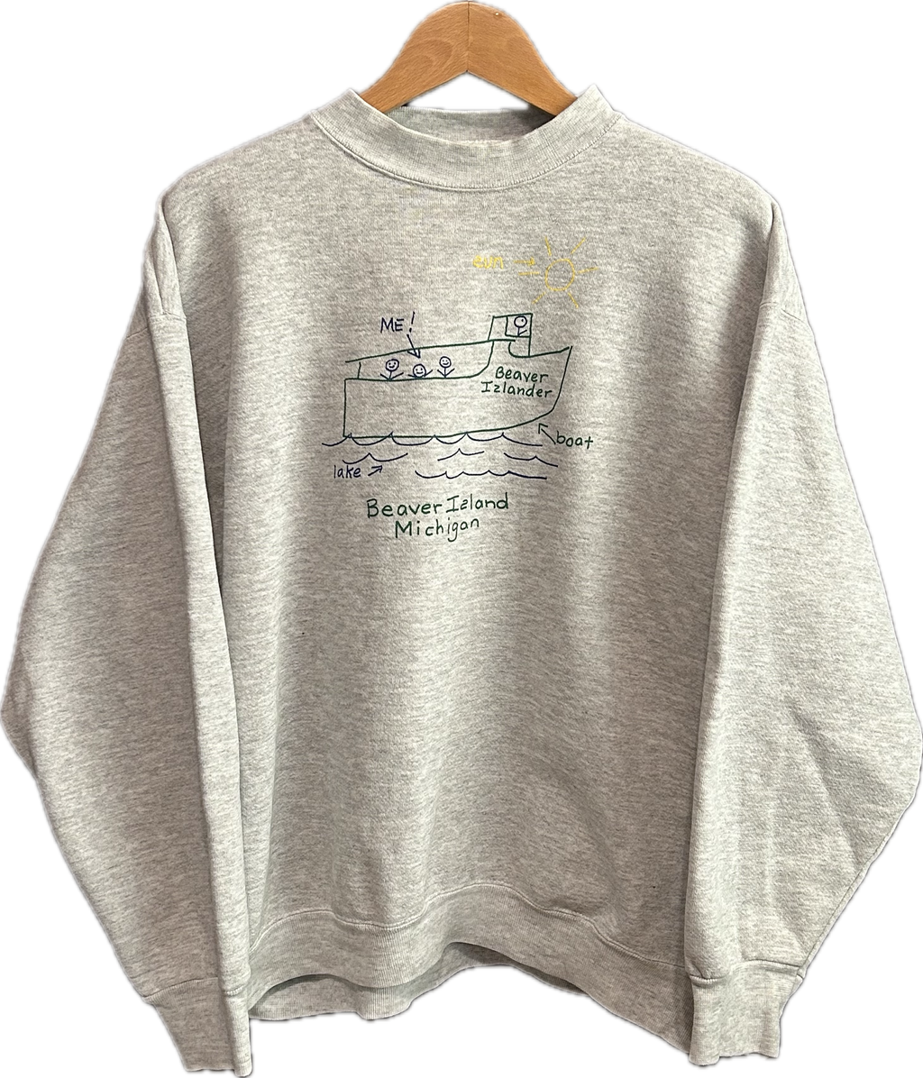 ★VelvaSheenベルバシーンＵＳＡ製アメリカ製ヴィンテージスウェットイラストプリントシャツグレーＸＬ★古着屋オクトパスホールド★