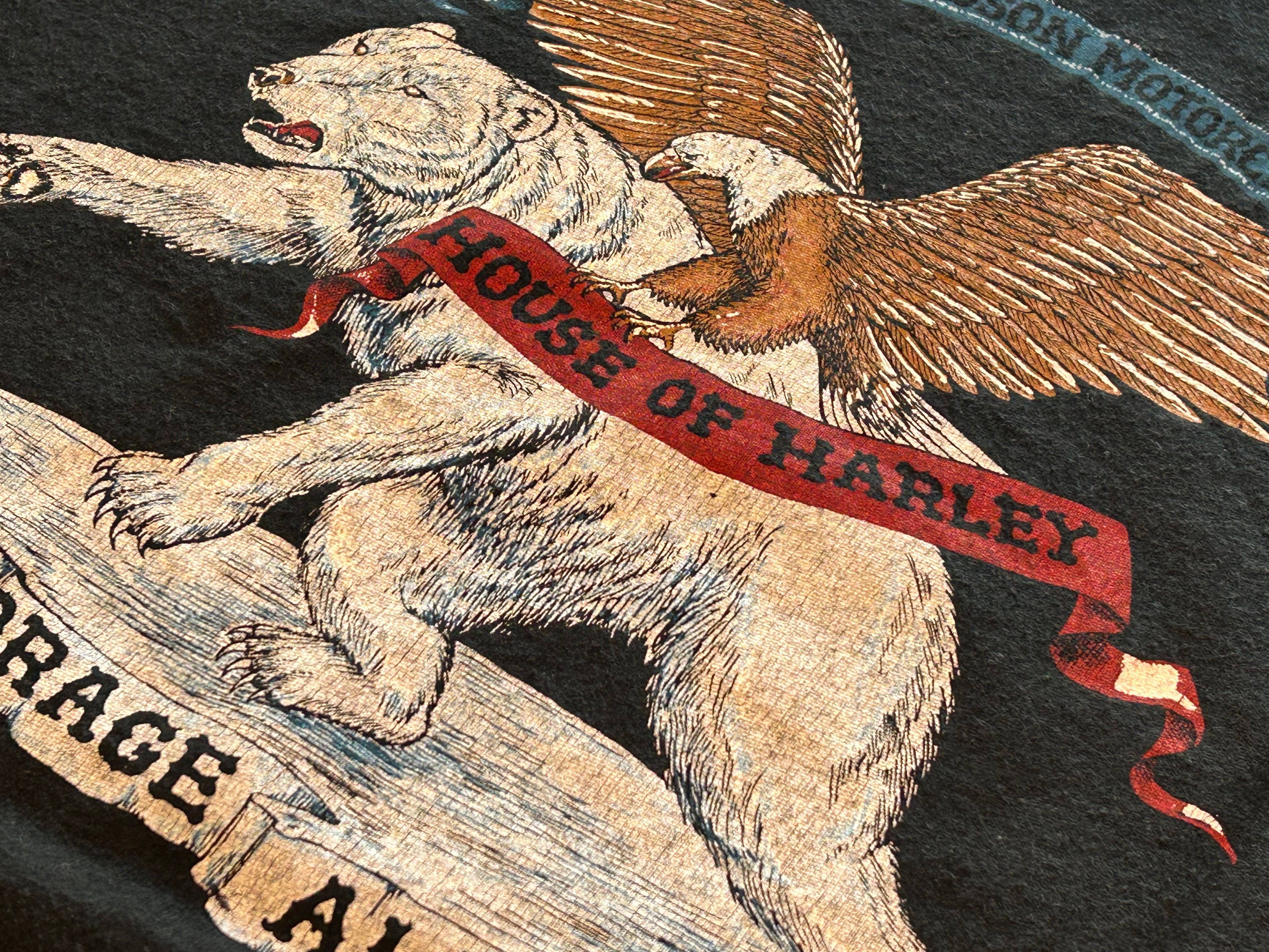 ★HARLEY DAVIDSONハーレーダビッドソンＵＳＡ製アメリカ製80s90sヴィンテージアラスカグリズリーＴシャツ黒Ｌ★古着屋オクトパスホールド★