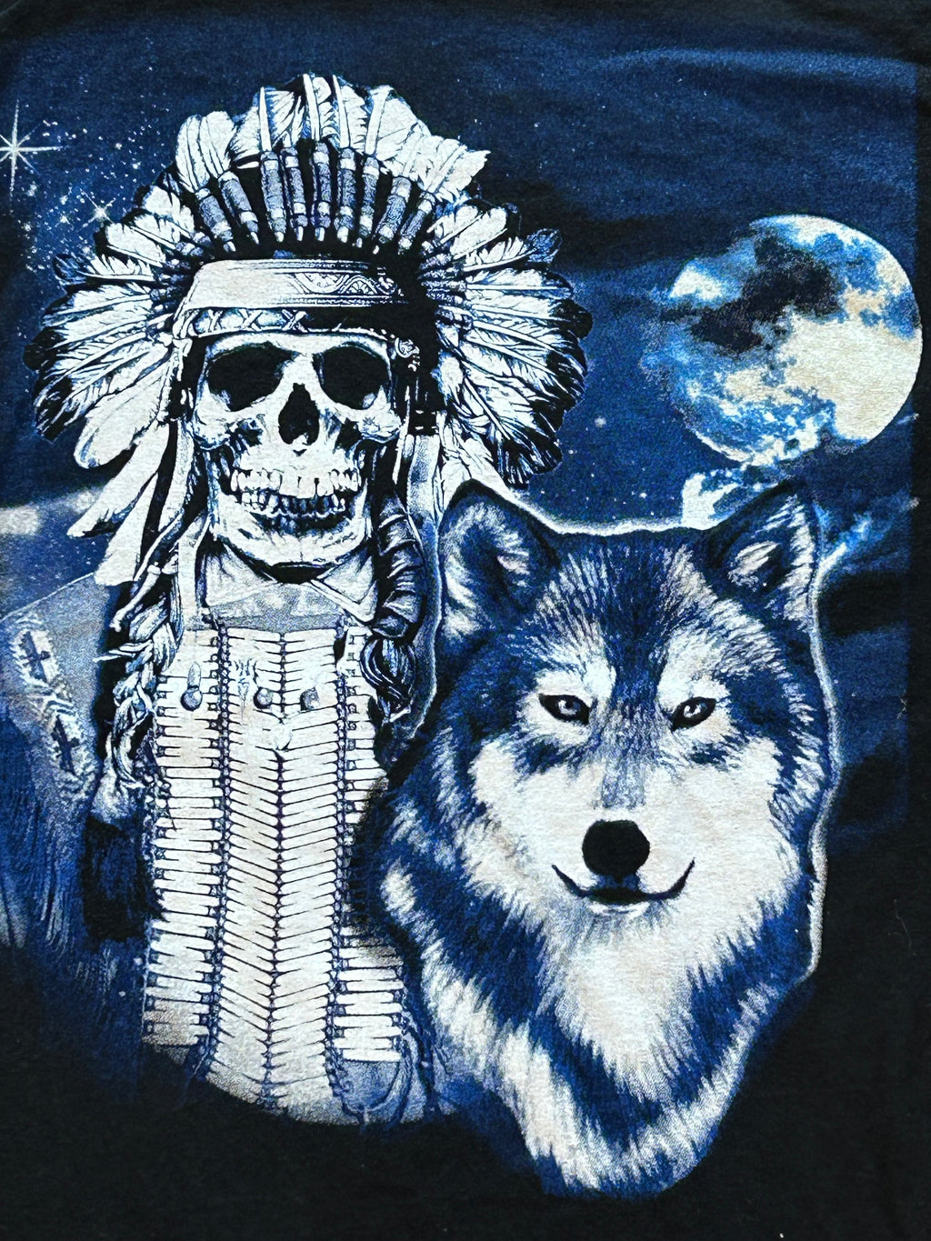 ★ALSTYLEスカルインディアン＆ウルフプリントＴシャツ黒ブラックＬ★カレッジミリタリーアメカジ★古着屋オクトパスホールド★